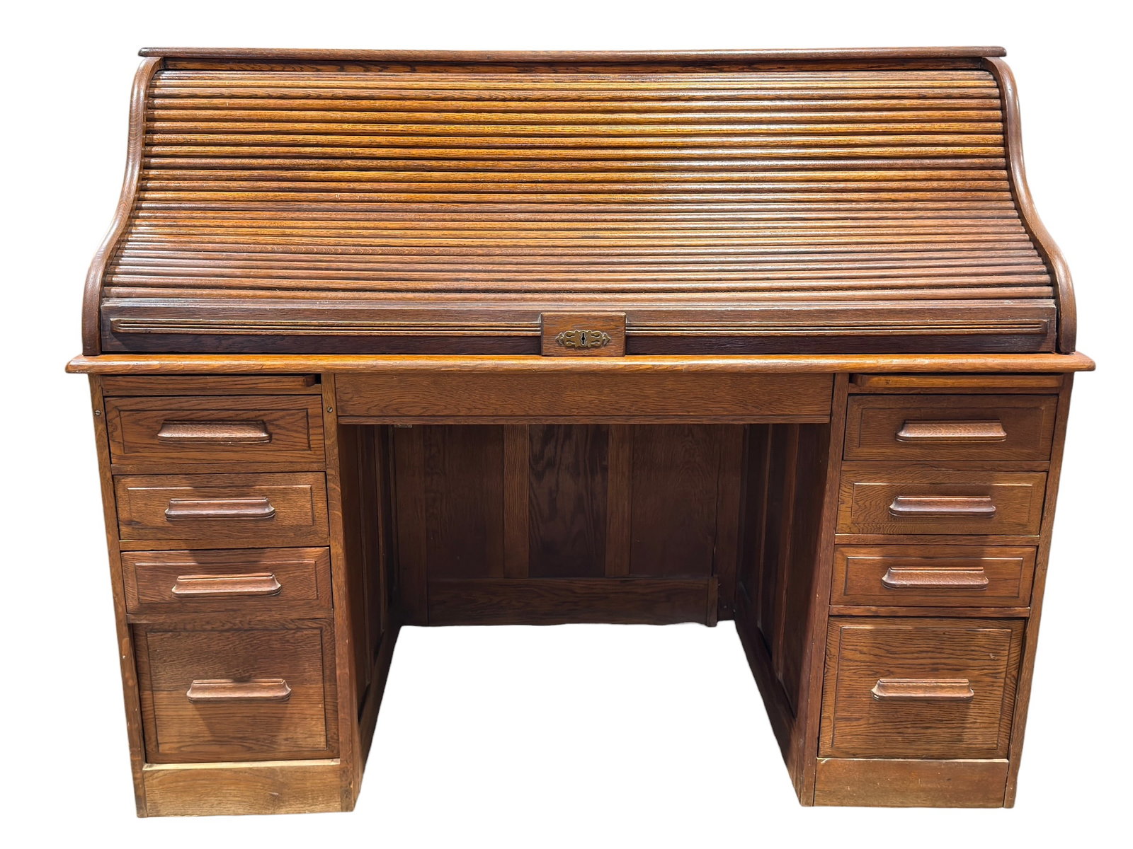 Oak Roll Top Desk w/ 8 Drawers & Interior Cubby (1 of 13)