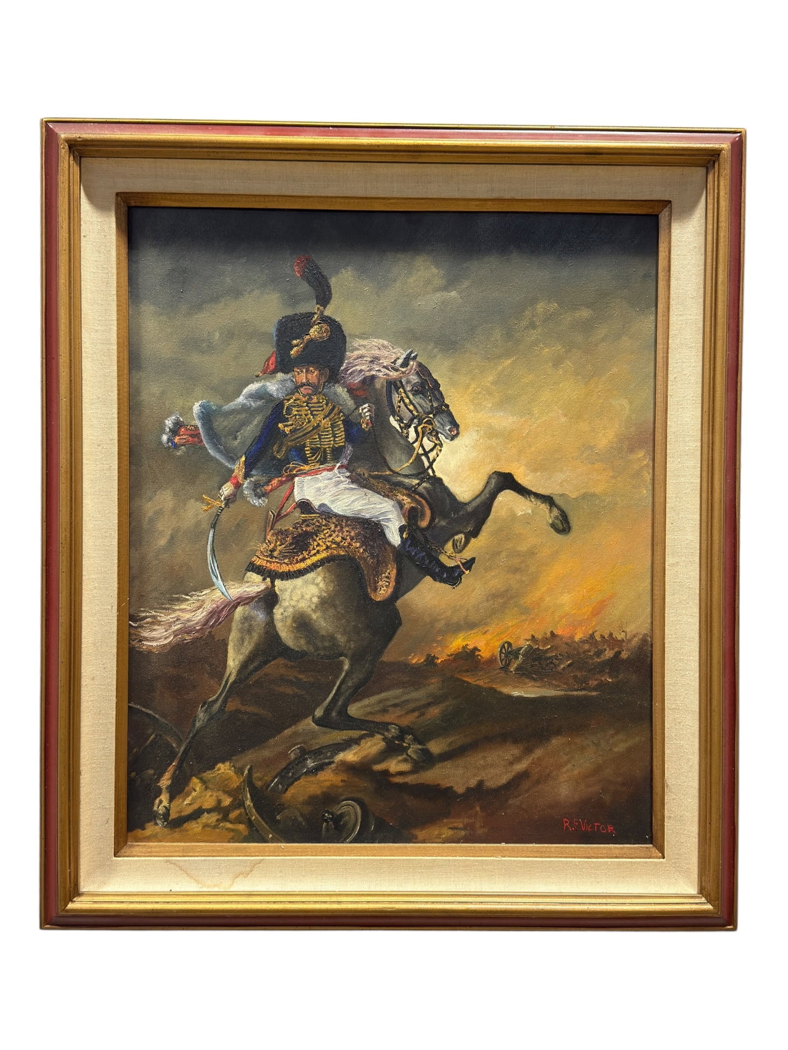 Signed R. F. Victor "The Charging Chasseur" After Géricault, Oil on Canvas (1 of 11)
