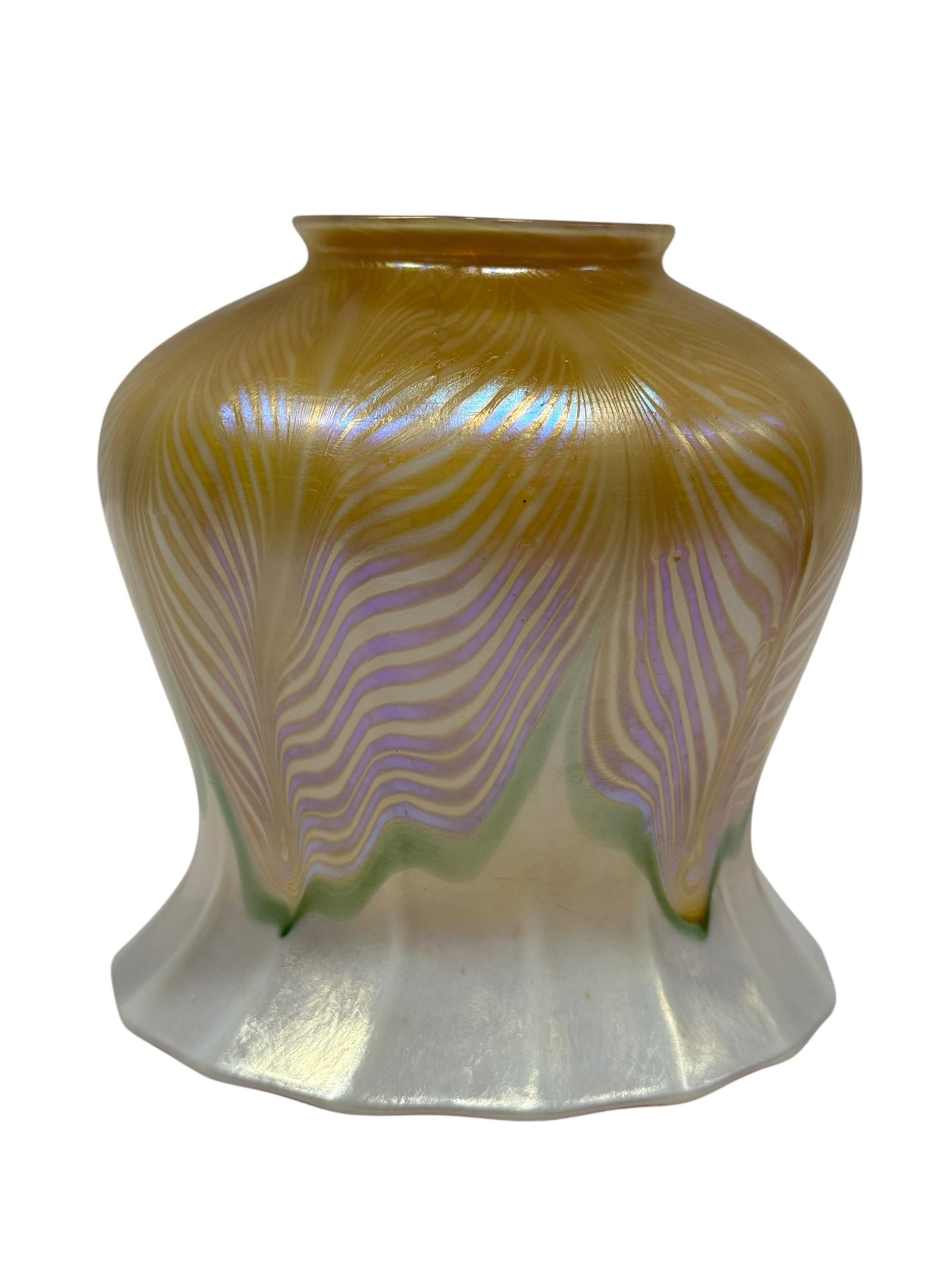 Early 20th C. Quezal Iridescent "Pulled Feather" Art Glass Lamp Shade (1 of 13)