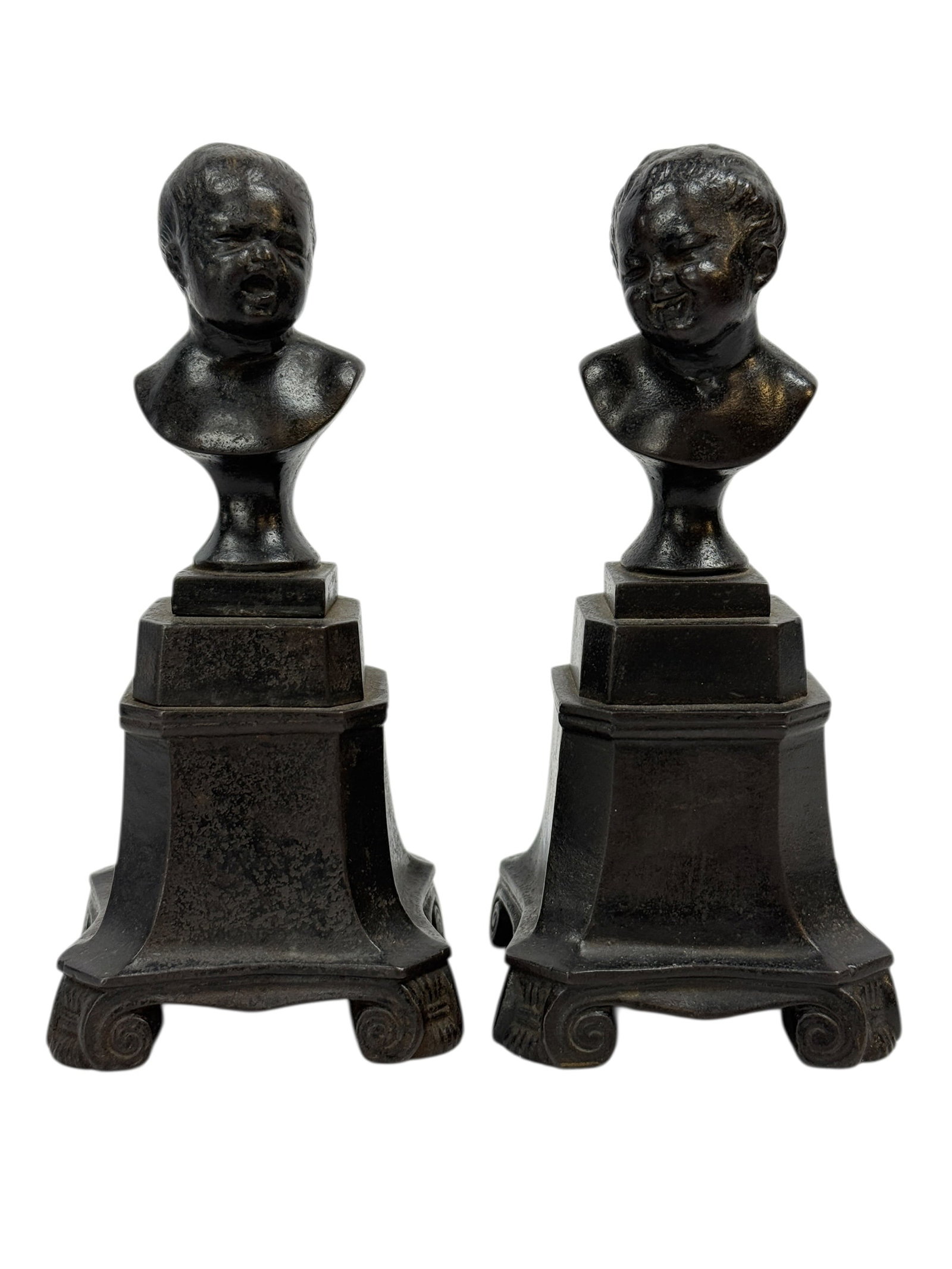 Pair of Cast Iron “Jean Qui Rit?? and “Jean Qui Pleure?? Busts on Bases (1 of 7)
