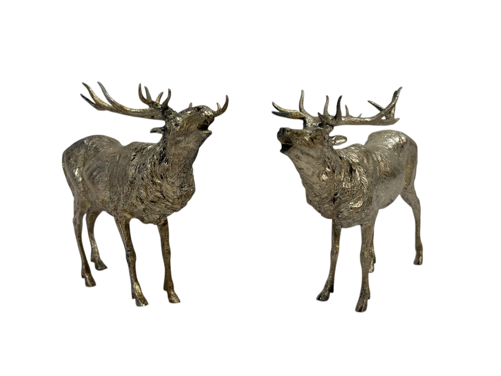 (2) RARE Early 20th C. Franz Bergman Vienna Austrian Silvered Bronze Elk Figures (1 of 10)