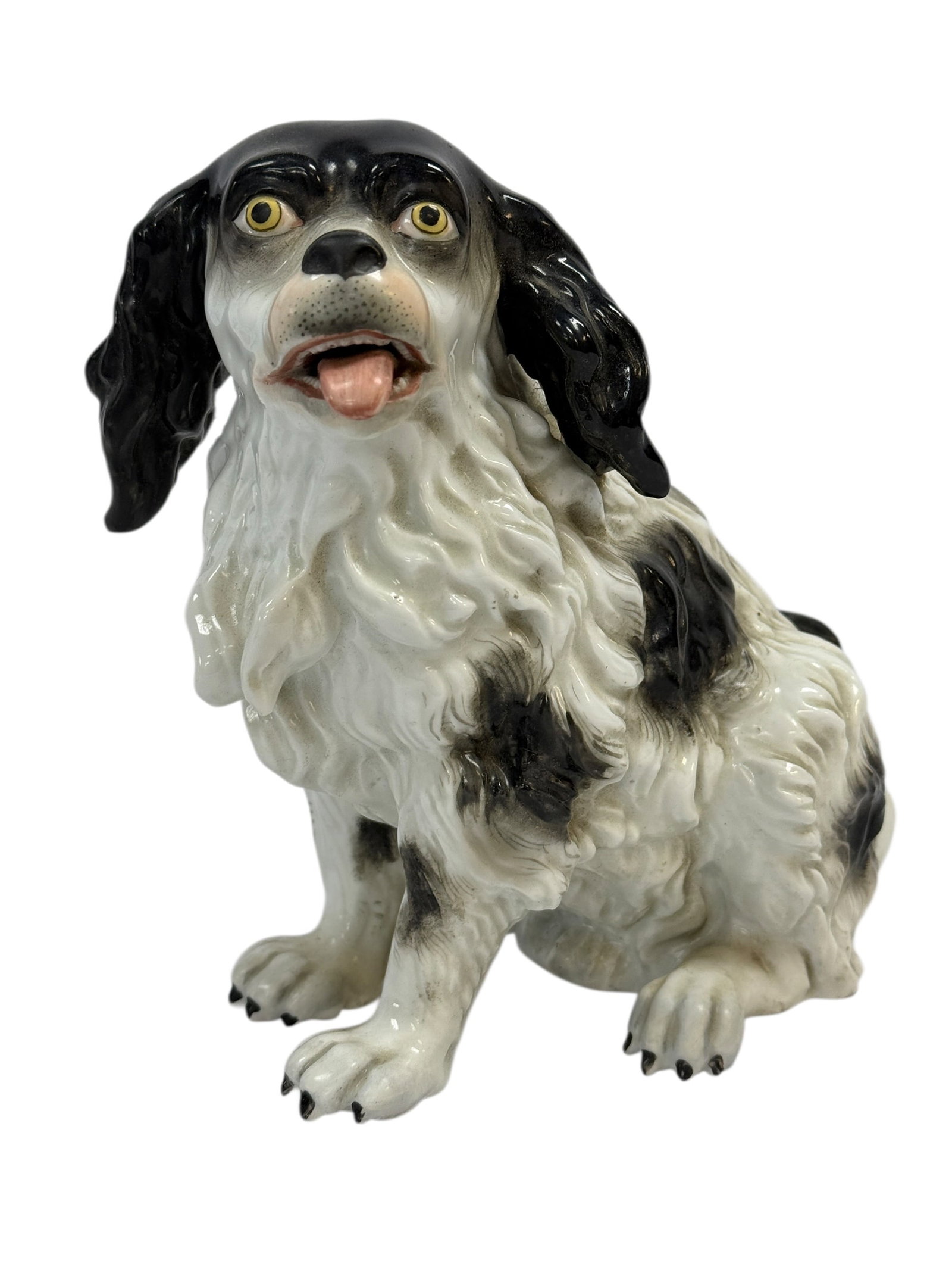 Mid-19th C. Fischer & Mieg Porcelain King Charles Cavalier Spaniel, Bohemia: A finely executed mid-19th century Continental porcelain model of a King Charles Cavalier Spaniel by Fischer & Mieg of Pirkenhammer, Bohemia, dating to circa 1853–1873 based on the impressed “F &