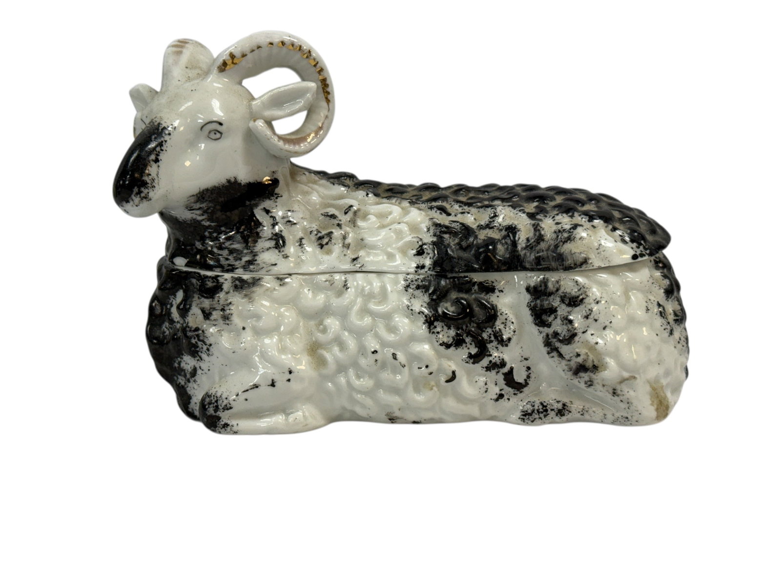 19th C. Russian M.S. Kuznetsov Porcelain Ram Form Covered Box (1 of 9)