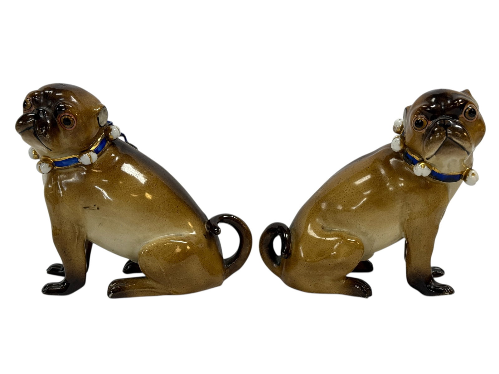 19th Century Meissen Style Porcelain Seated Pug Figures, Pair (1 of 7)