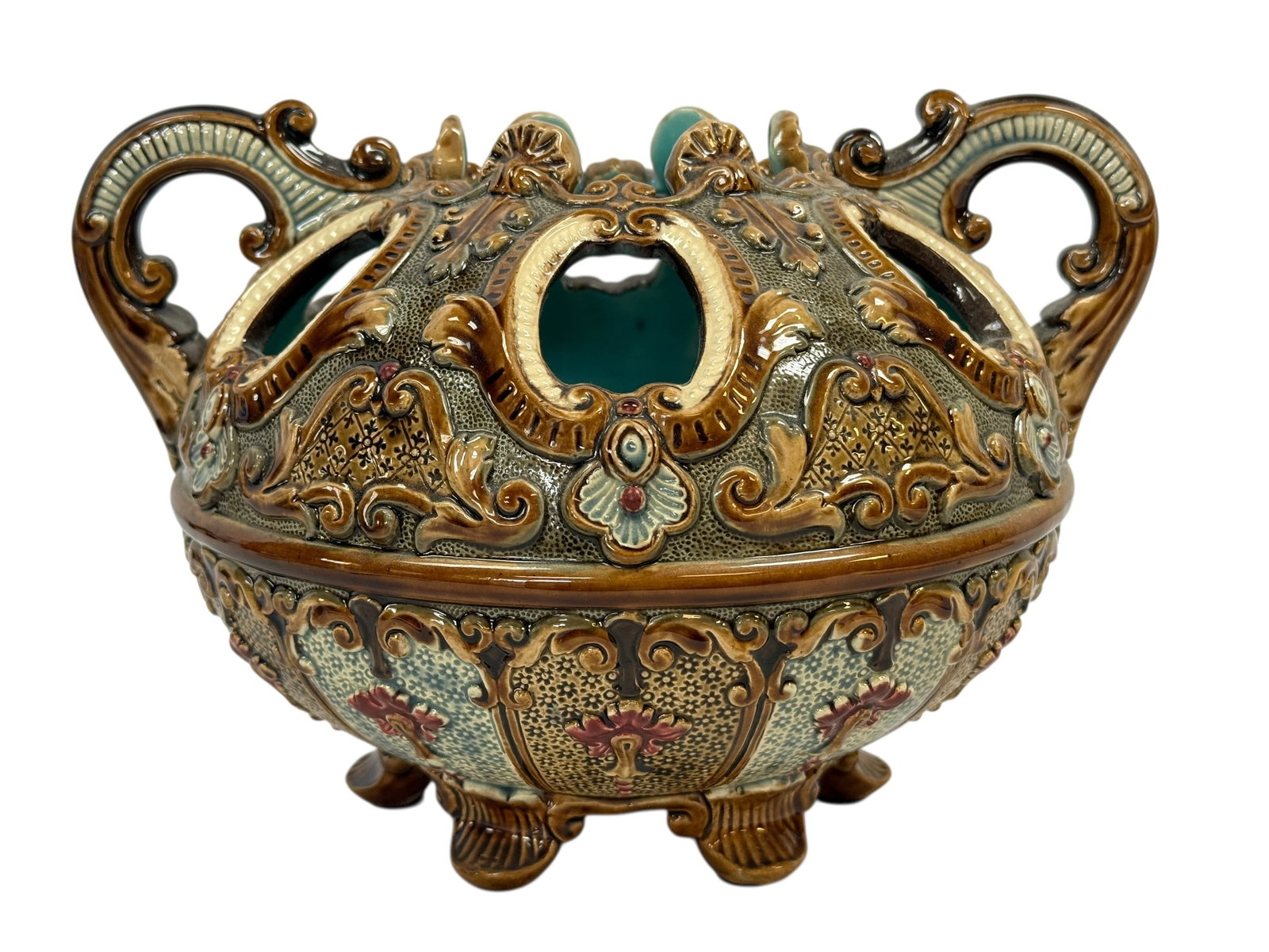 Early 20th C. Wilhelm Schiller & Son Bohemian Majolica Steckschale Centerpiece (1 of 11)
