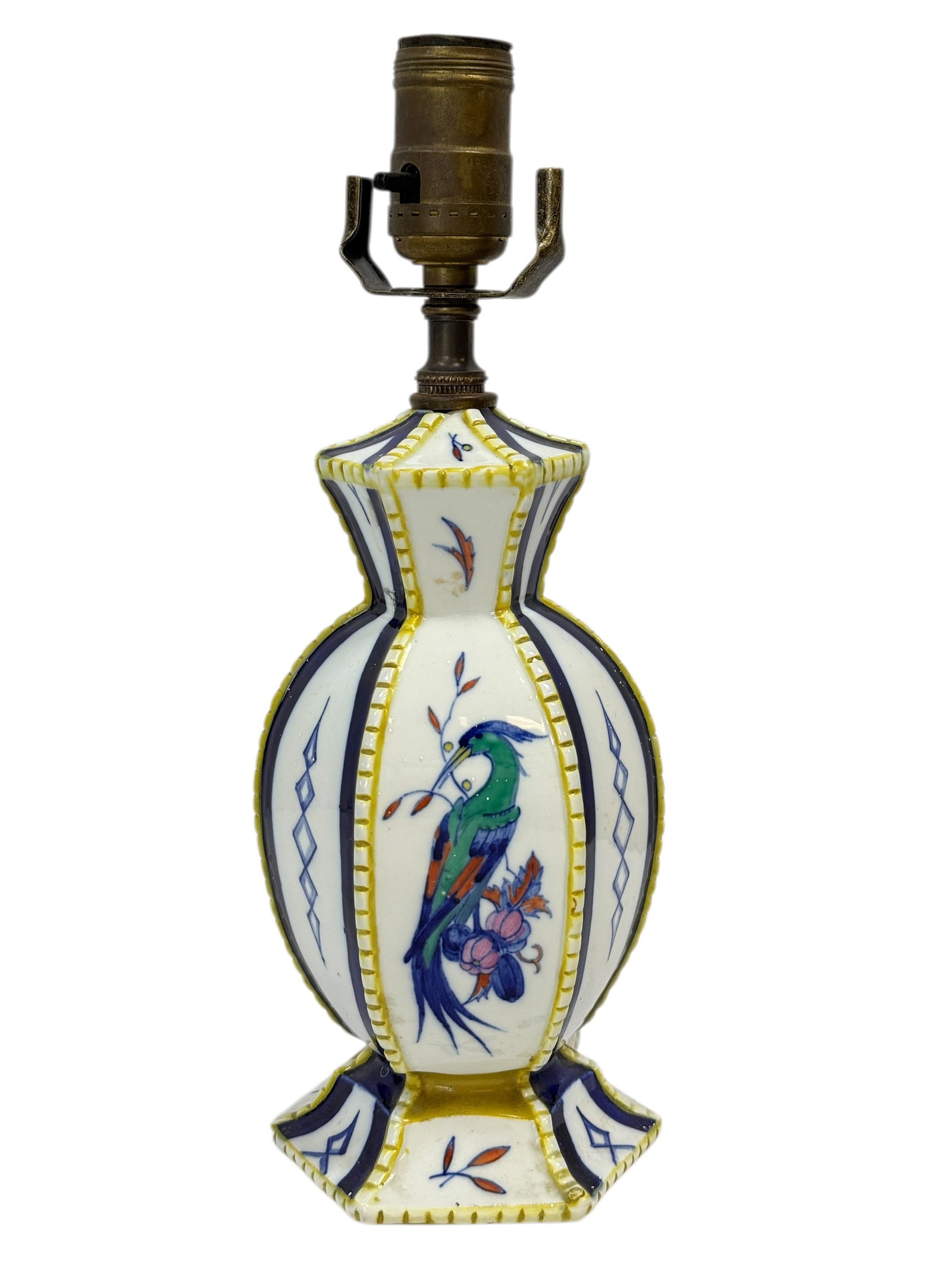 Late 19th–Early 20th C. Ackermann & Fritze German Porcelain Vase Lamp: A finely crafted late 19th to early 20th century German porcelain vase lamp by Ackermann & Fritze, of elegant paneled baluster form with a flared foot, richly decorated in polychrome enamels featuring