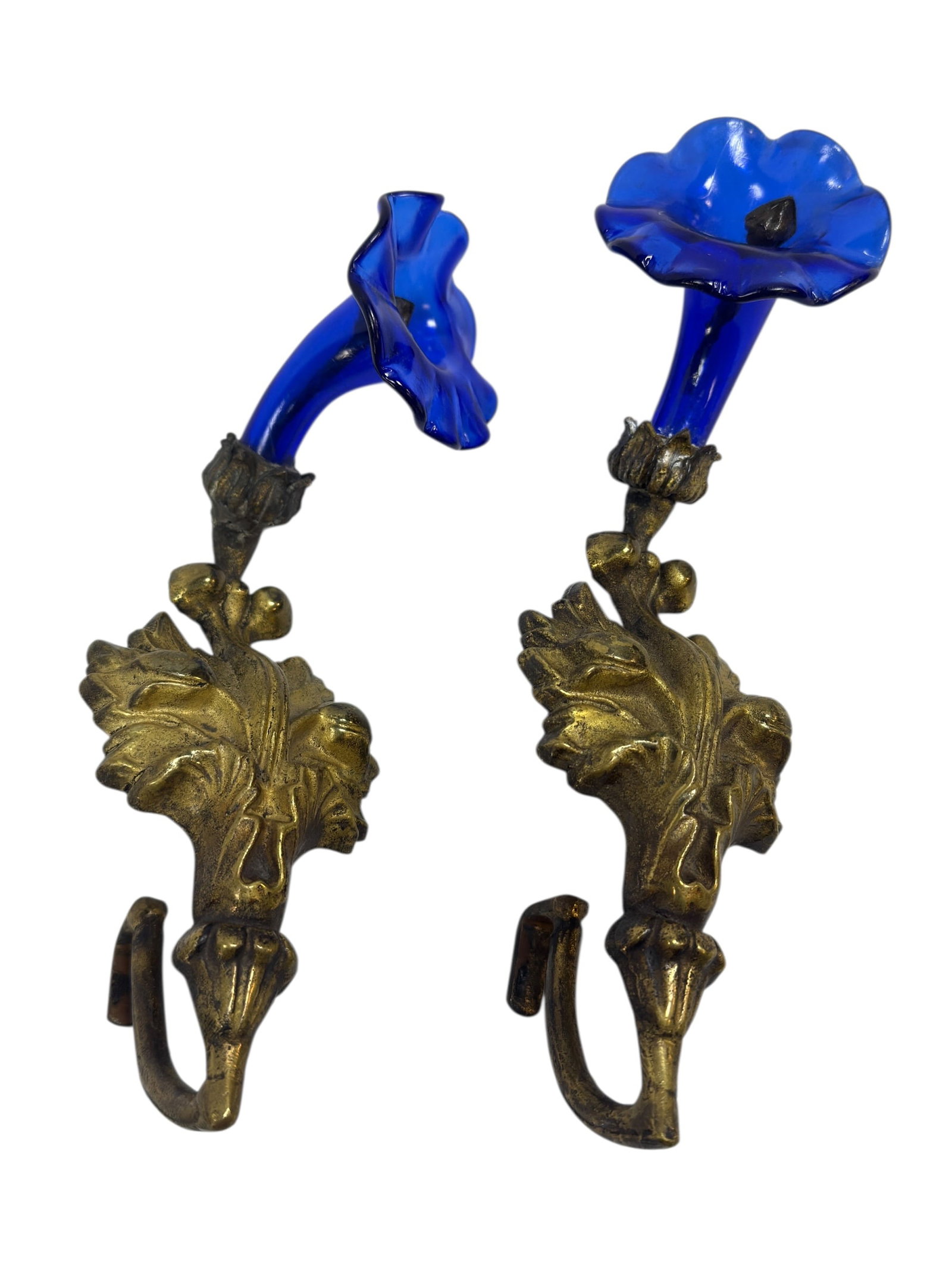 19th Century Victorian Bronze & Cobalt Glass Curtain Tiebacks (Pair) (1 of 7)