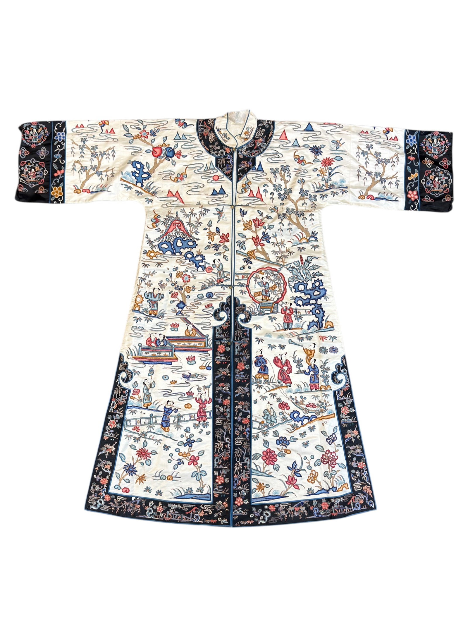 Late 19th C. Qing Dynasty Chinese Embroidered Silk “Forbidden Stitch?? Robe (1 of 10)