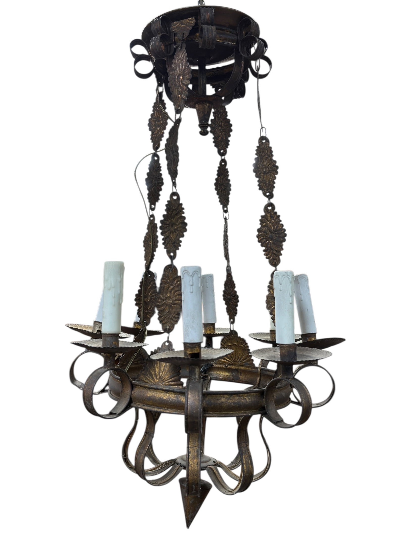 Circa 1930s Italian Arts & Crafts Style Tole Hanging Chandelier (1 of 6)
