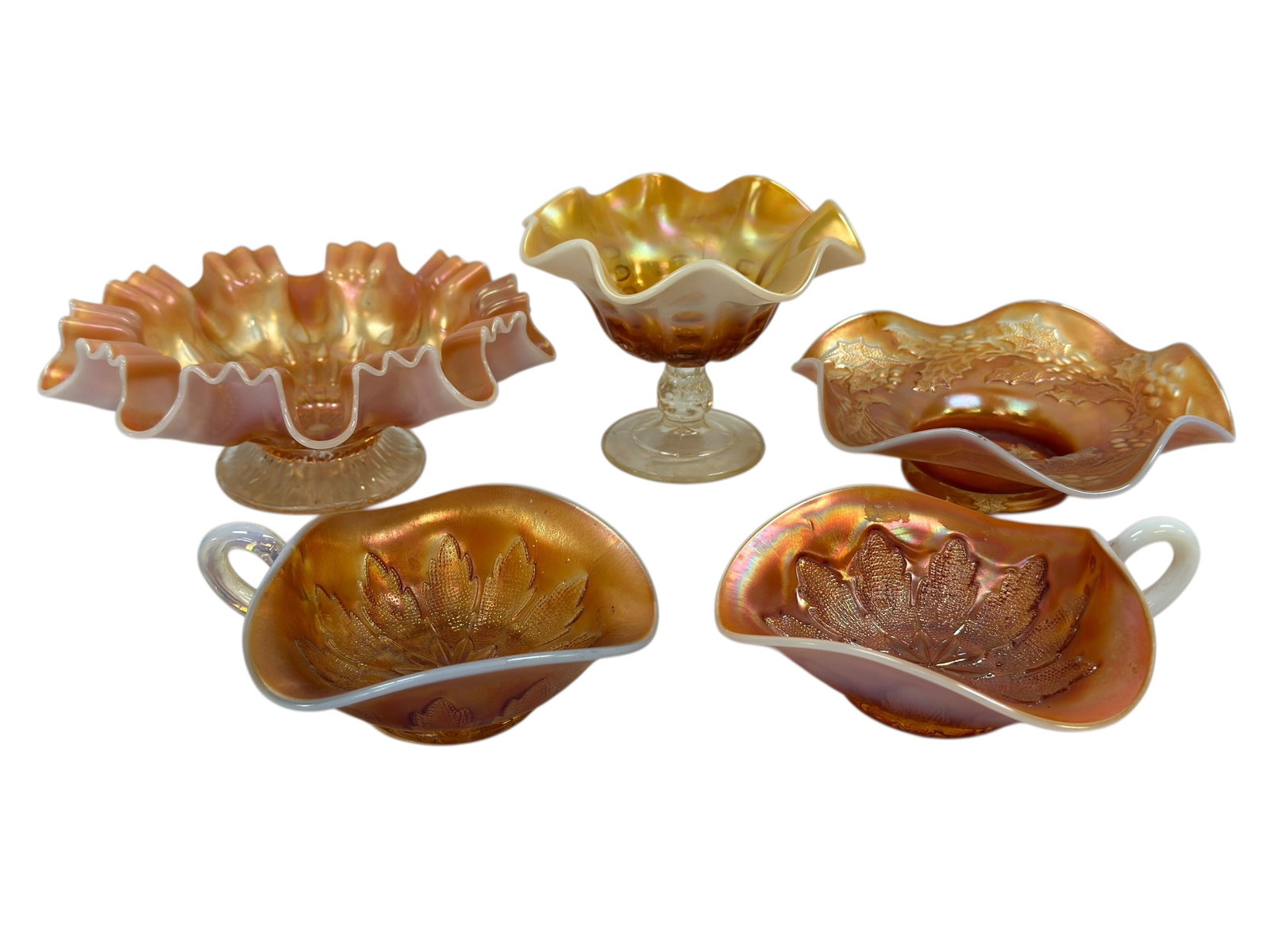 (5) Early 20th C. Peach Opalescent Carnival Glass Pieces (1 of 12)