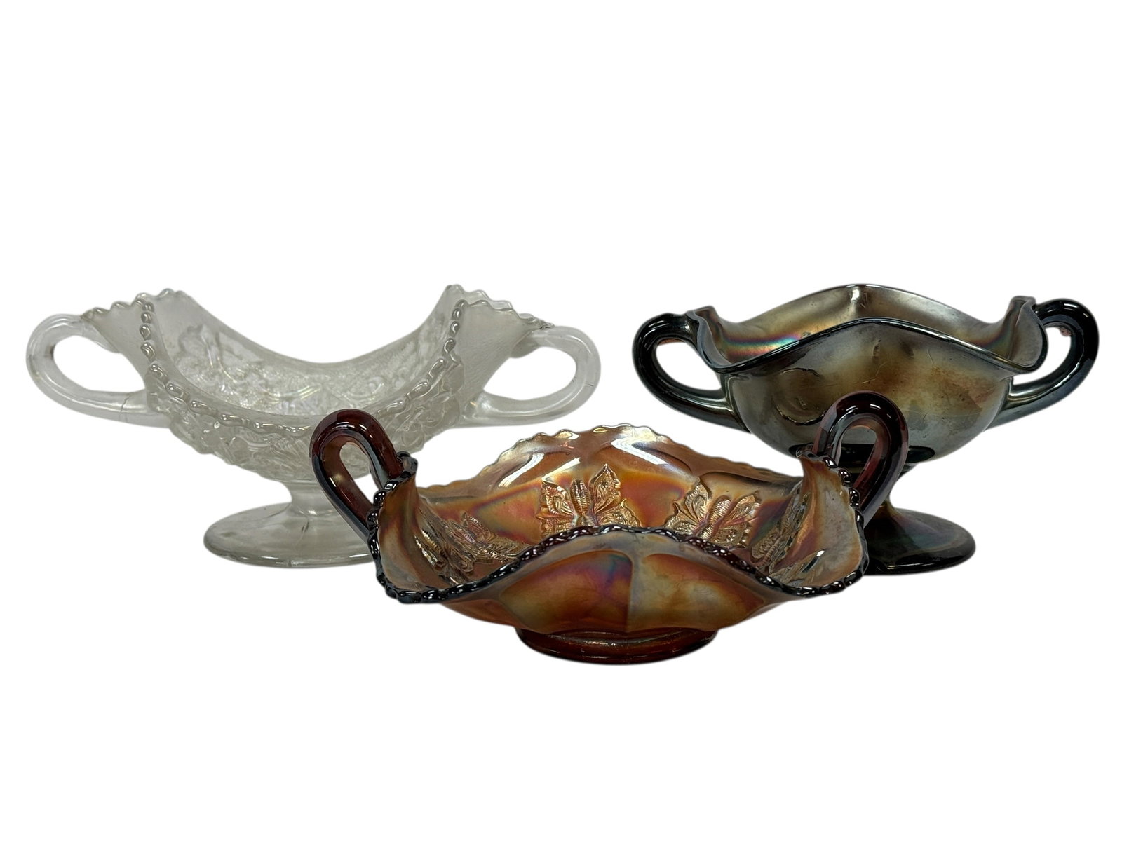 (3) Early 20th C. Carnival Glass Bon Bon Dishes (1 of 11)