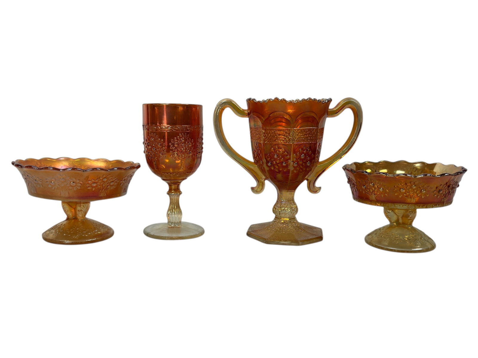 (4) Early 20th C. Marigold Carnival Glass “Orange Tree?? Pattern Pieces (1 of 8)