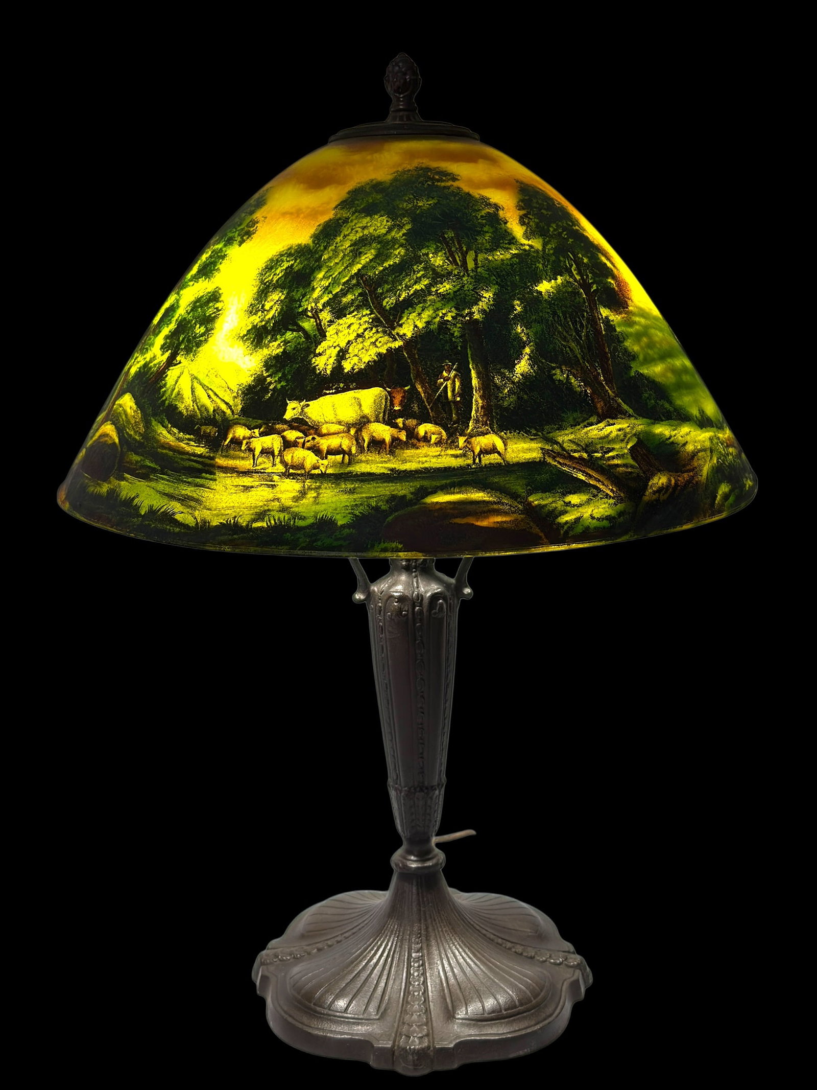 Early 1900s Pittsburgh Reverse Painted Pastoral Landscape Shade Table Lamp (1 of 15)