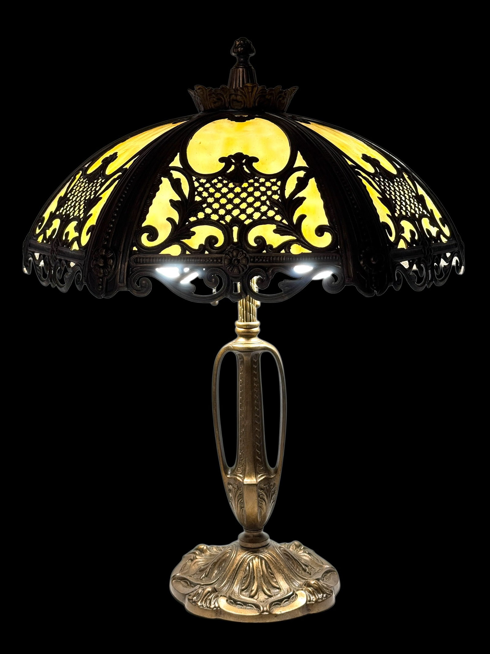 Early 20th C. Arts & Crafts Caramel Slag Glass Panel Table Lamp (1 of 10)