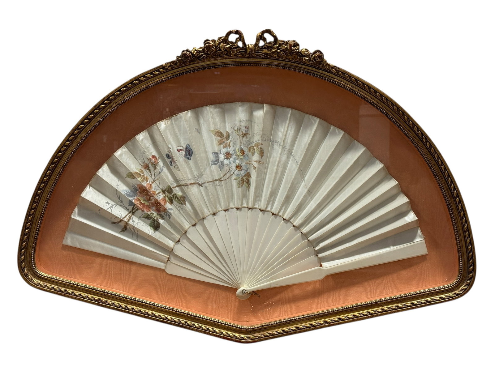 Late 19th C. Victorian Hand-Painted Fan in Gilt Shadow Box Frame (1 of 8)