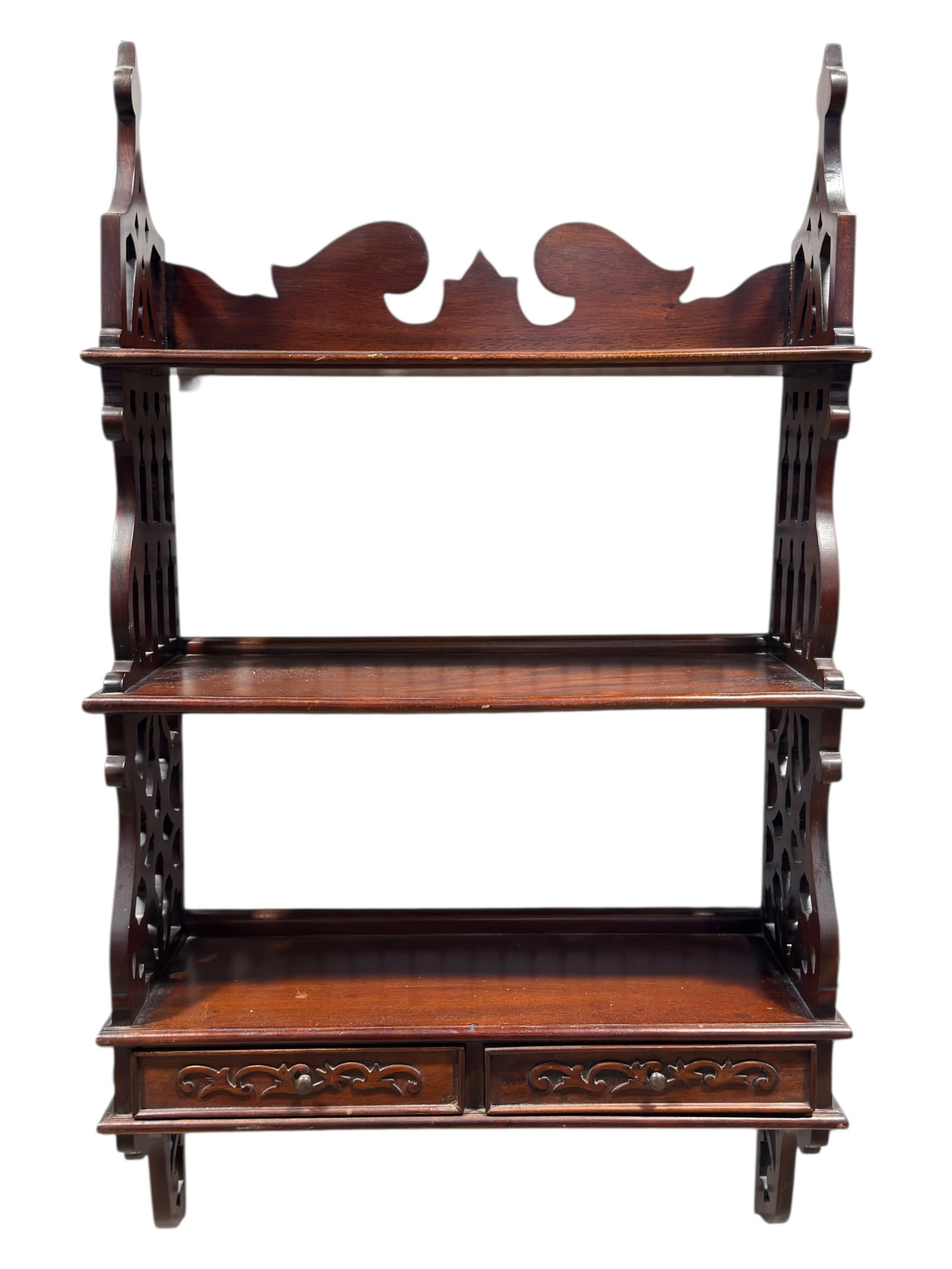 Indonesian Carved Hardwood Wall Hanging Shelf w/ Drawers (1 of 7)