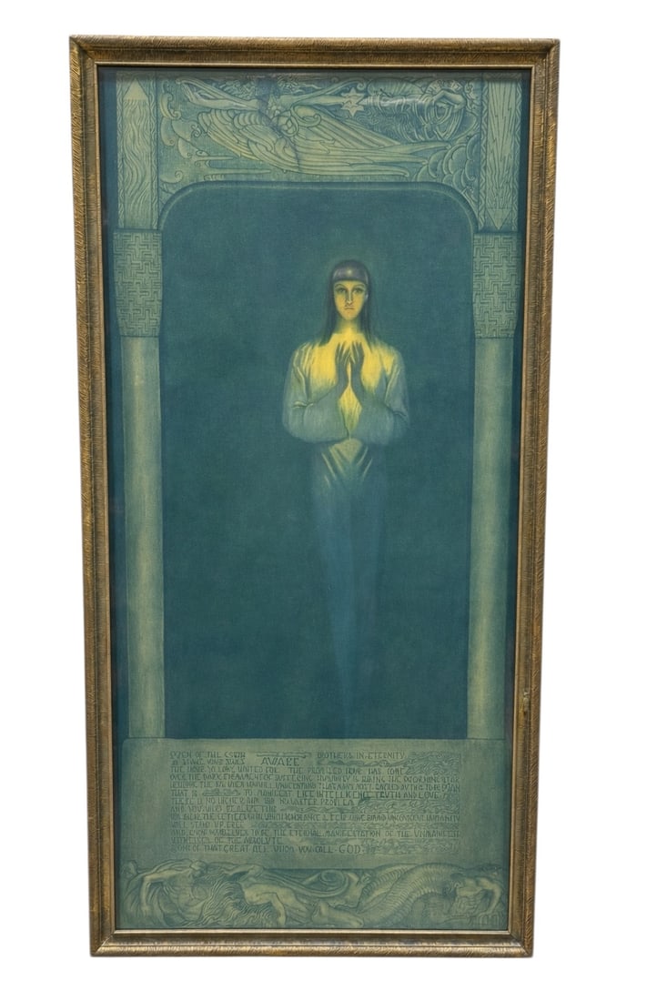 1950s "The Morning Star" Lightbearers Print Depicting Eugene Fersen: A striking and symbolist mid-20th century print titled The Morning Star, produced by The Lightbearers organization and depicting Eugene Fersen in the allegorical role of “The Lightbearer,” ren