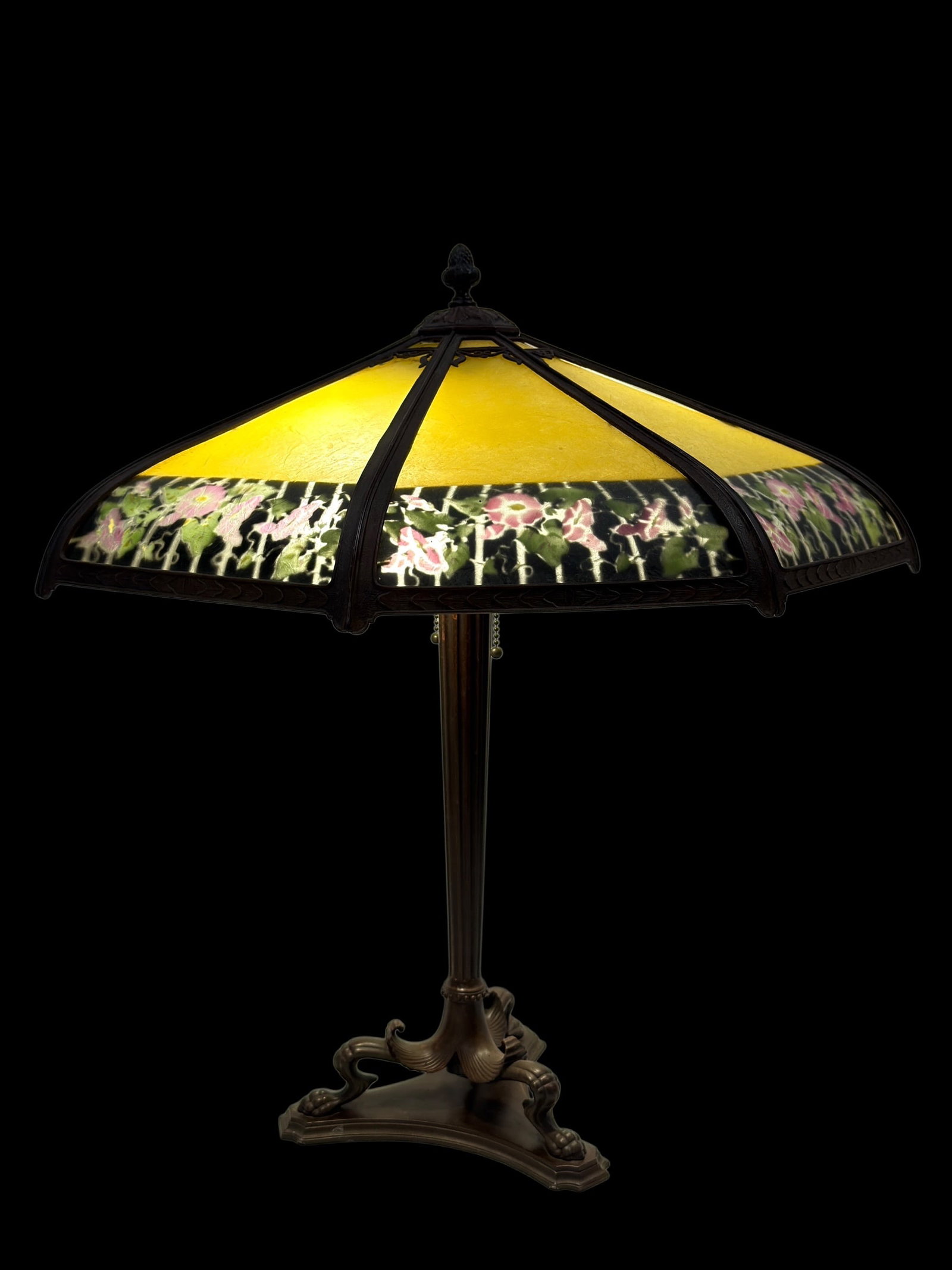 Early 20th Century Rainaud Co. Reverse Painted Floral Panel Table Lamp (1 of 13)