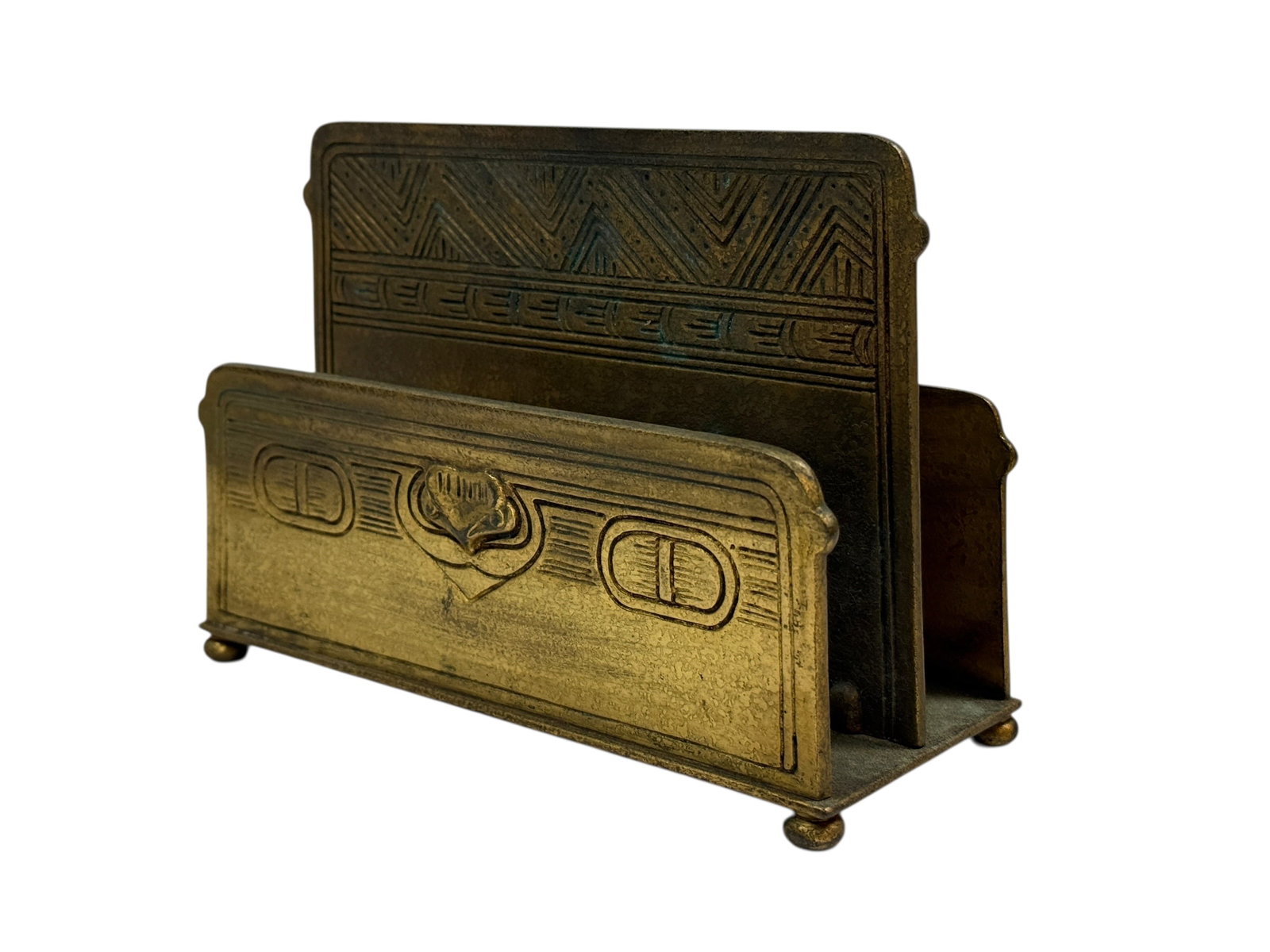 Tiffany Studios New York "American Indian" Pattern Gilt Bronze Letter Rack (1 of 12)