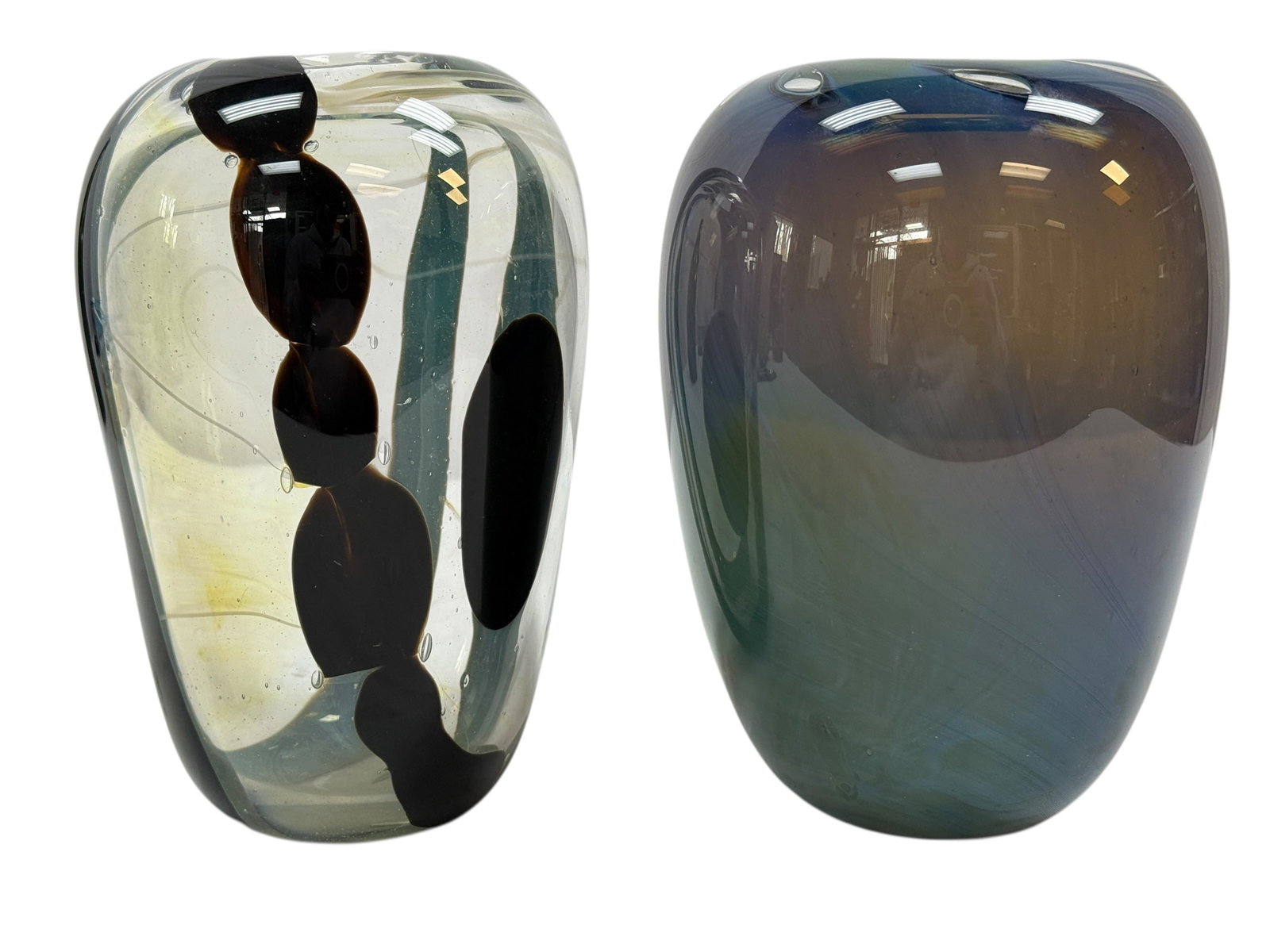 1972 R. John Signed Hand Blown Studio Art Glass Vases (Pair) (1 of 15)