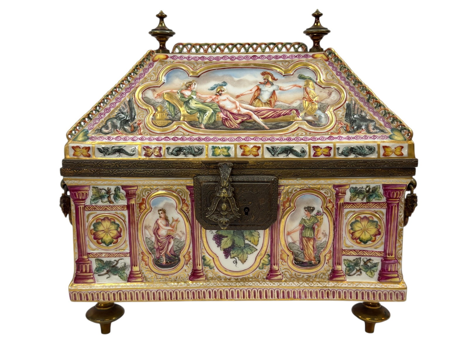 RARE 19th C. Capodimonte Porcelain Mythological Jewelry Casket (1 of 15)