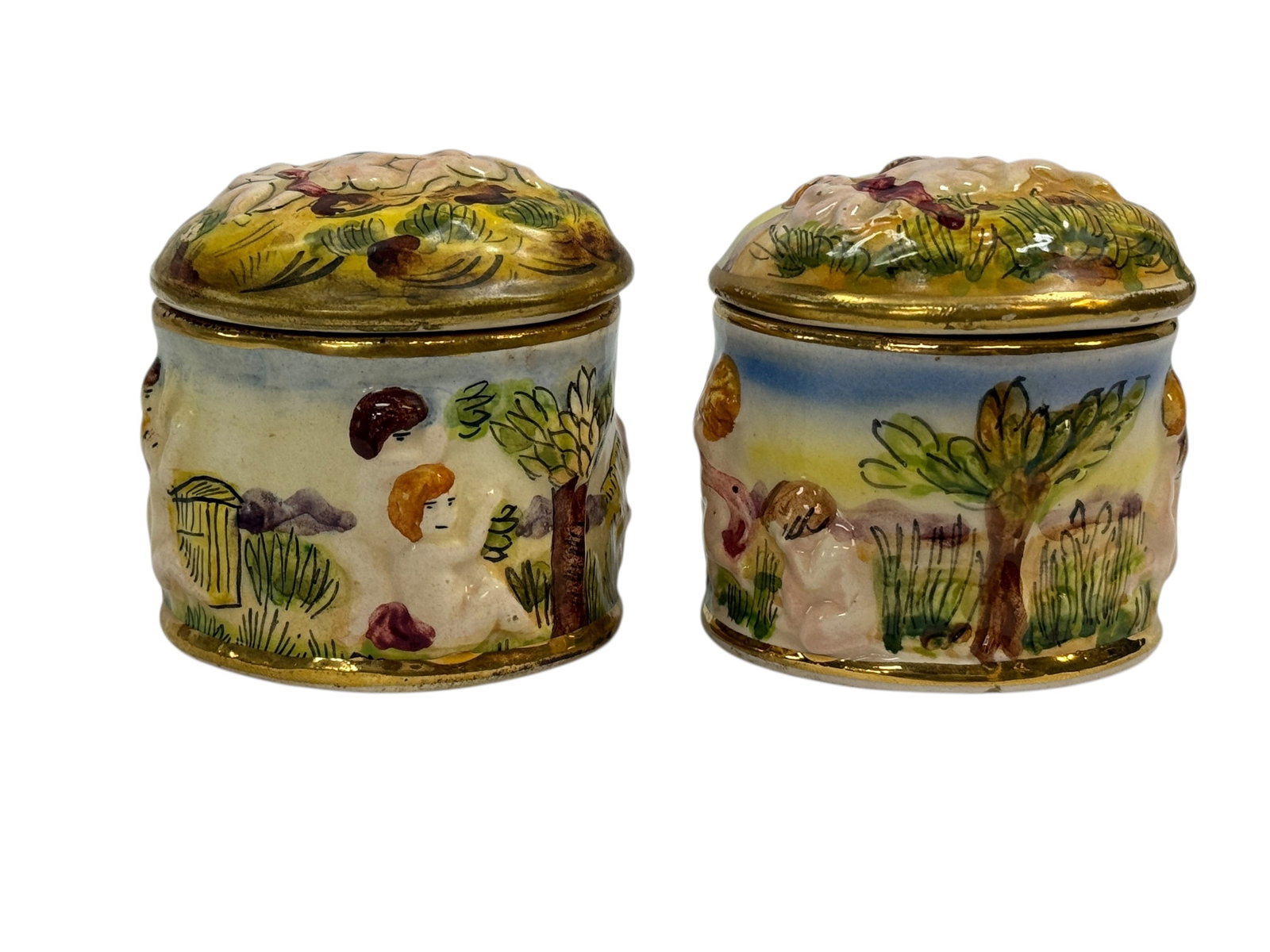 Italian Capodimonte Porcelain Figural Trinket Boxes, Pair (1 of 12)