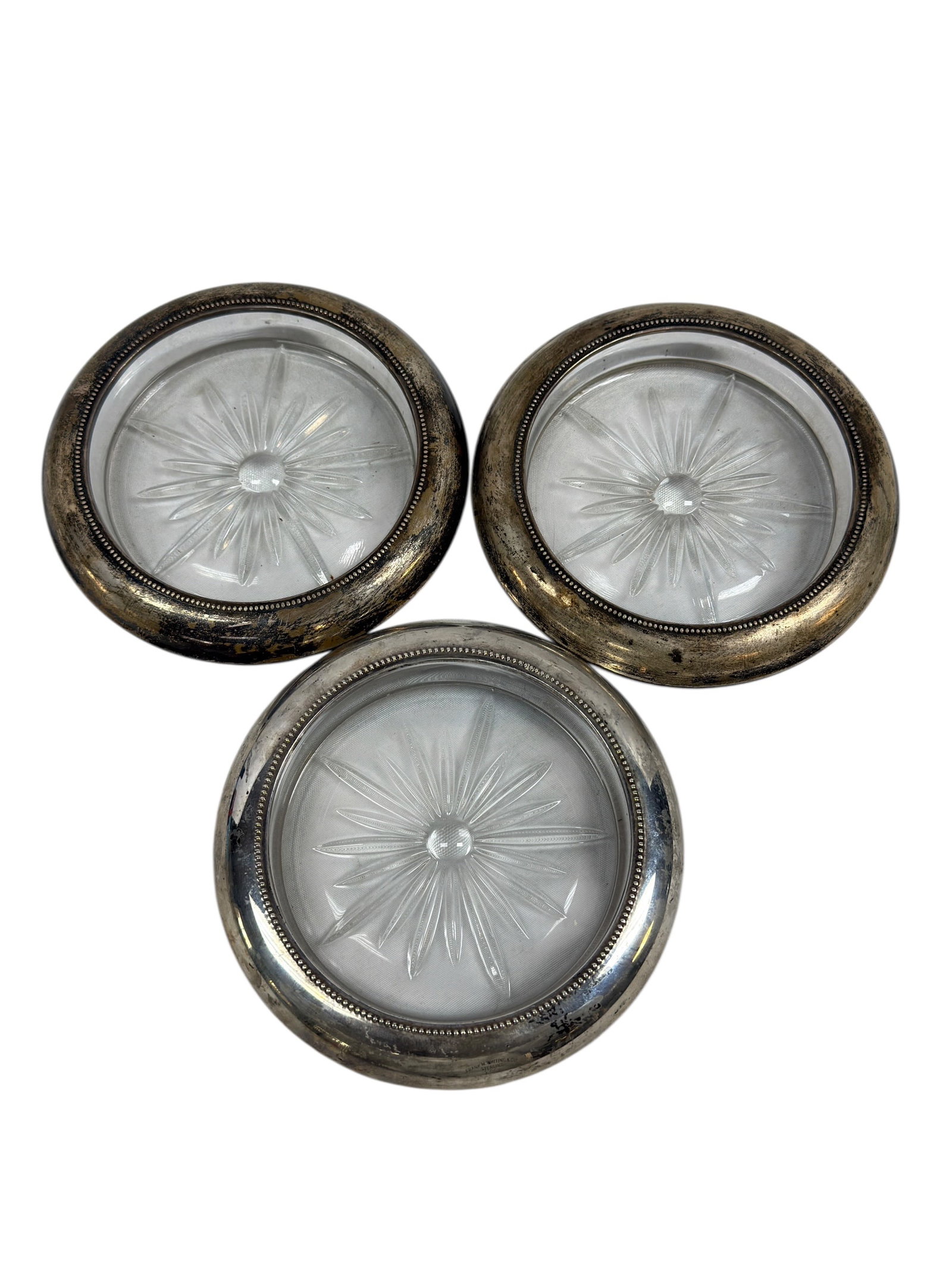 (3) Frank M. Whiting Sterling Silver & Cut Crystal Wine Coasters (1 of 7)