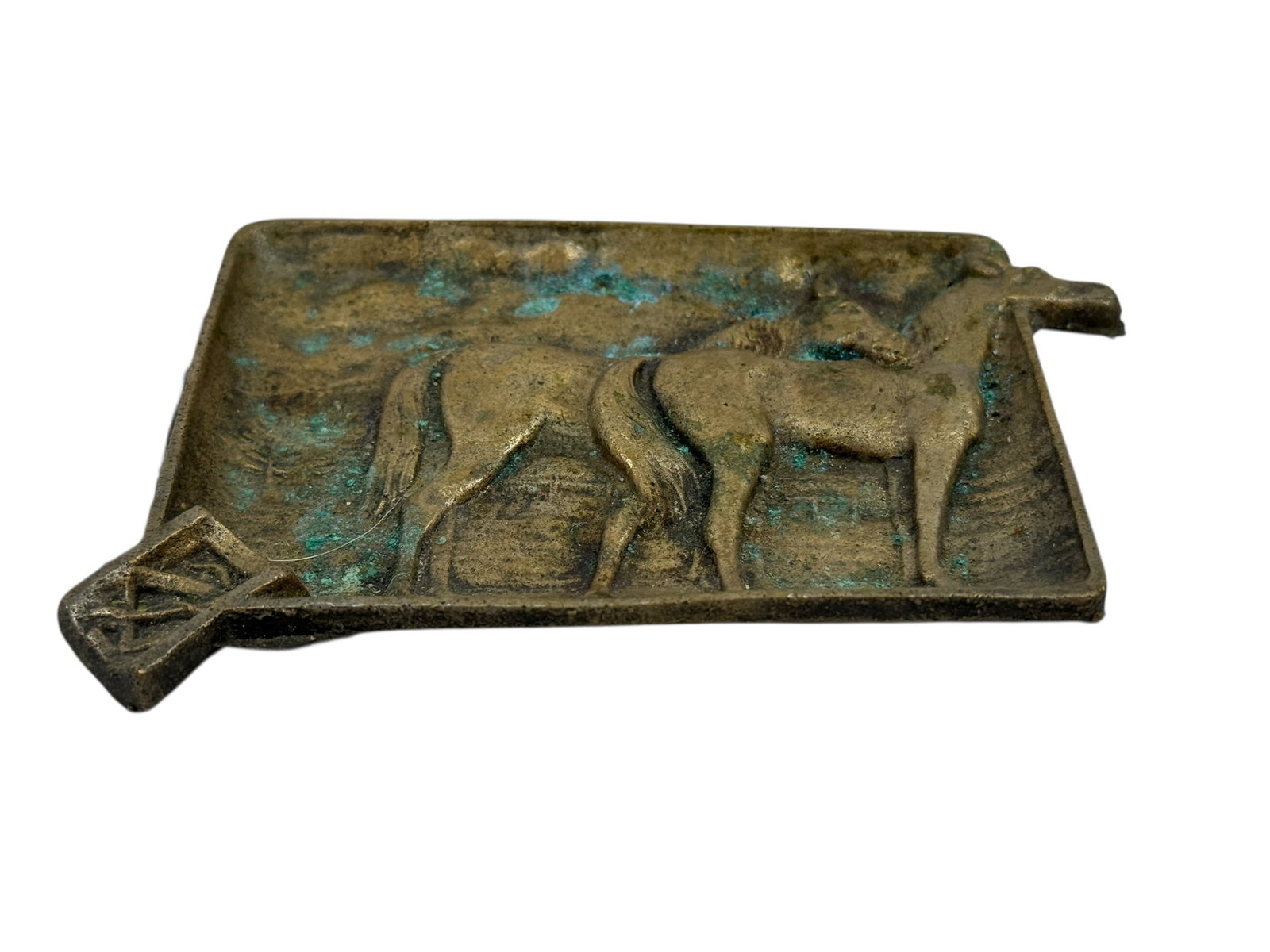 Vintage Cast Brass Figural Horse Ashtray w/ Equestrian Motif (1 of 3)