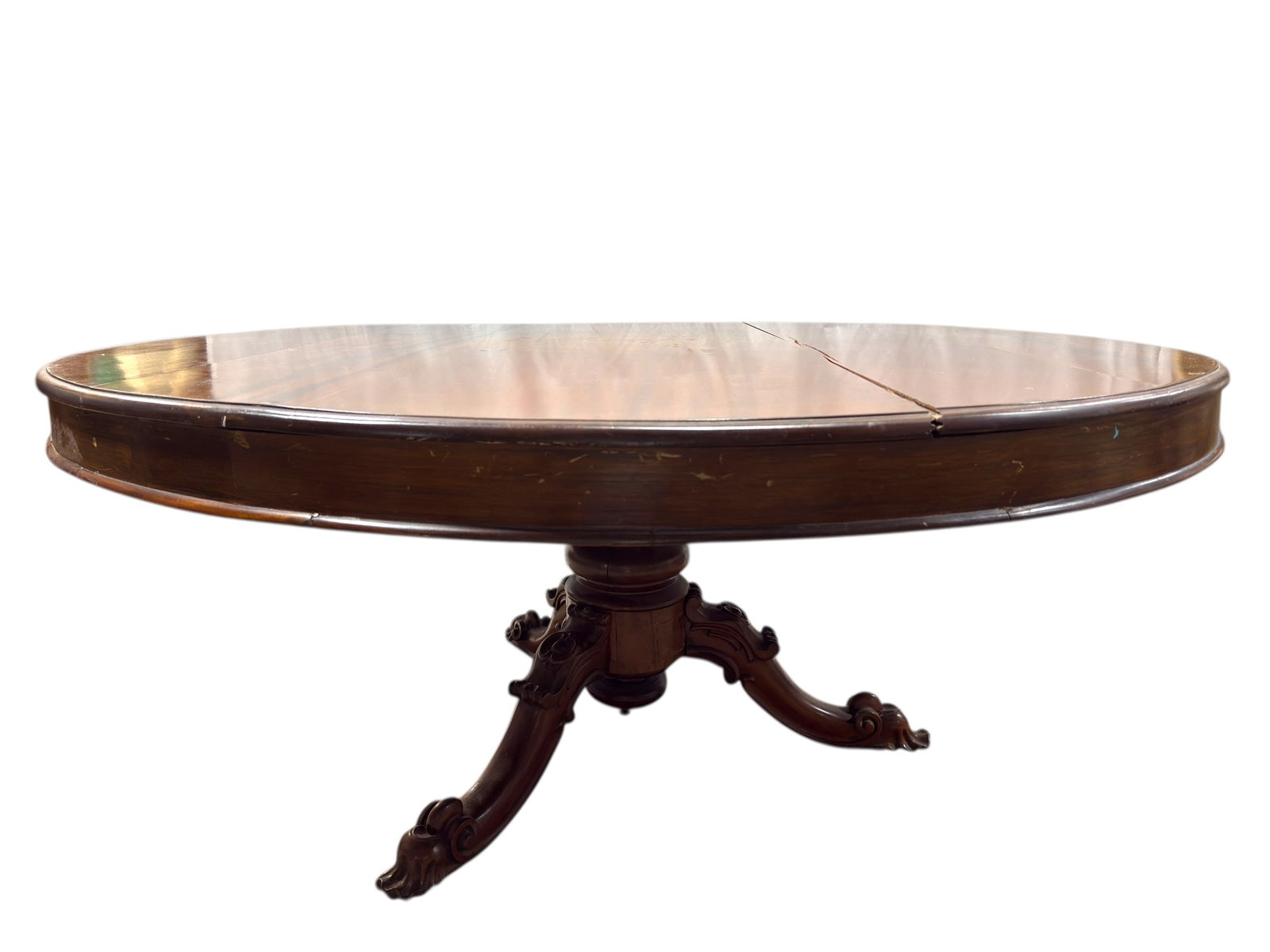 19th C. Style Mahogany Round Dining Table w/ Carved Pedestal Base (1 of 12)