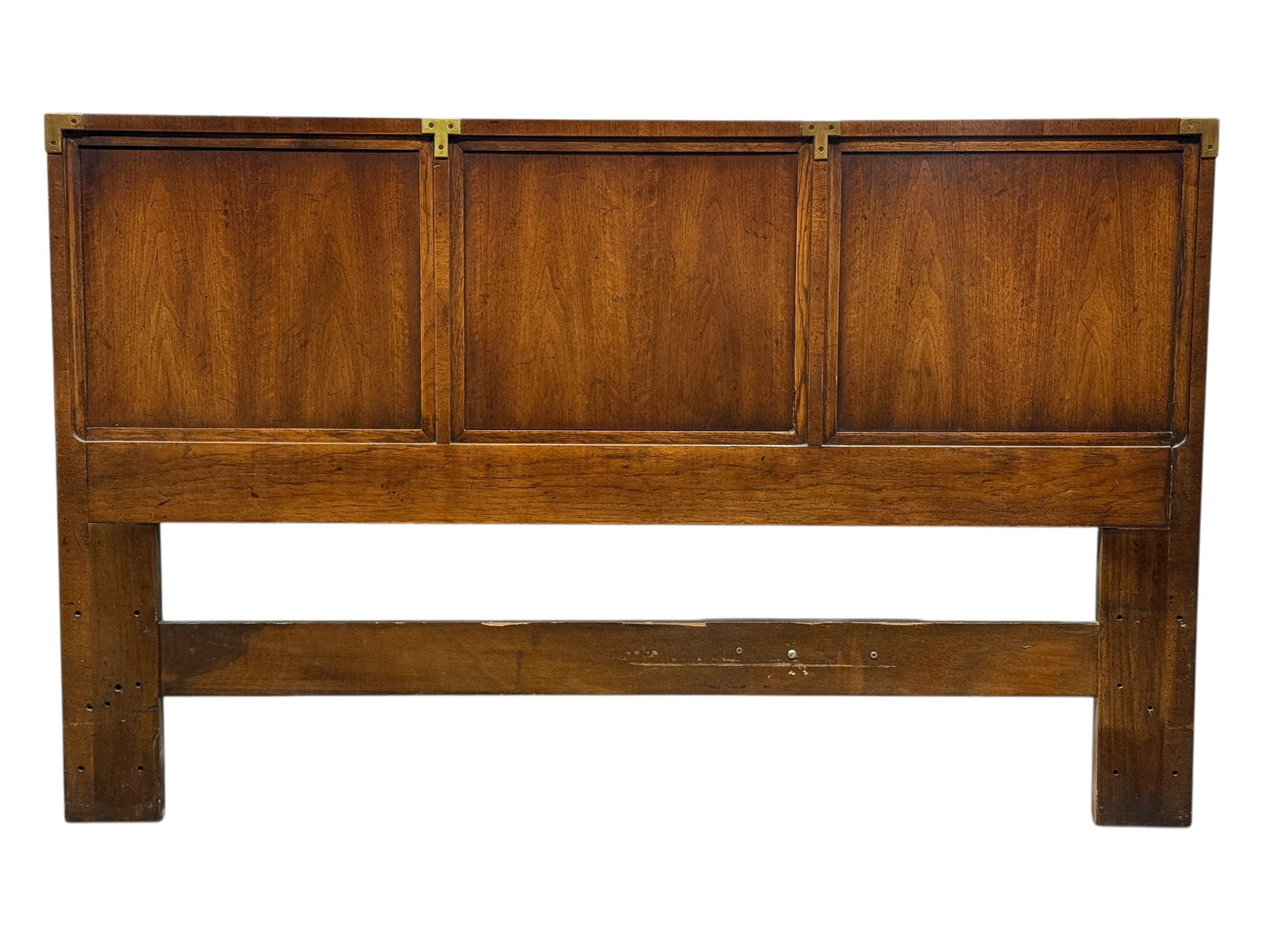 MCM Campaign Style Wood Headboard w/ Brass Mounts (1 of 8)