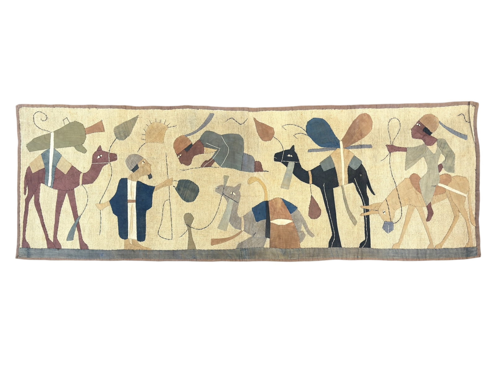 20th C. Egyptian-Style Applique Textile Panel w/ Caravan Scene (1 of 6)
