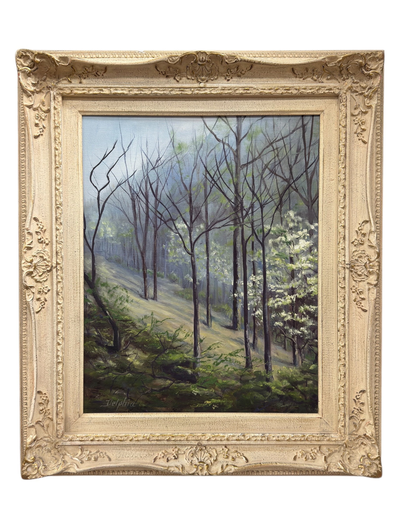 Signed “Delphia?? Oil on Canvas Woodland Landscape Painting (1 of 7)