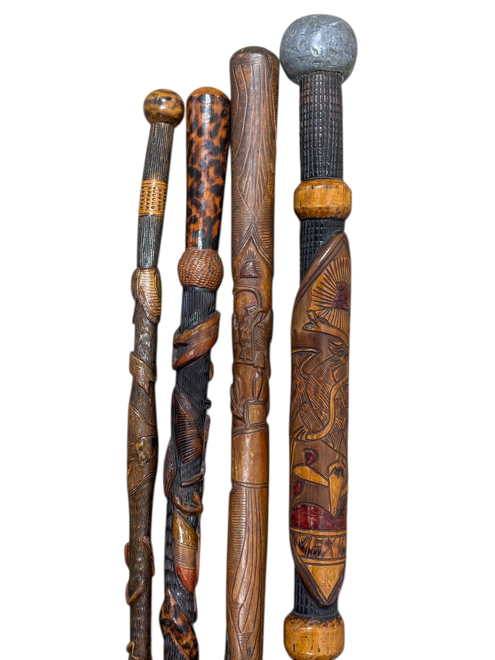 Group of 4 Hand-Carved Spanish / Mexican Folk Art Canes (1 of 6)