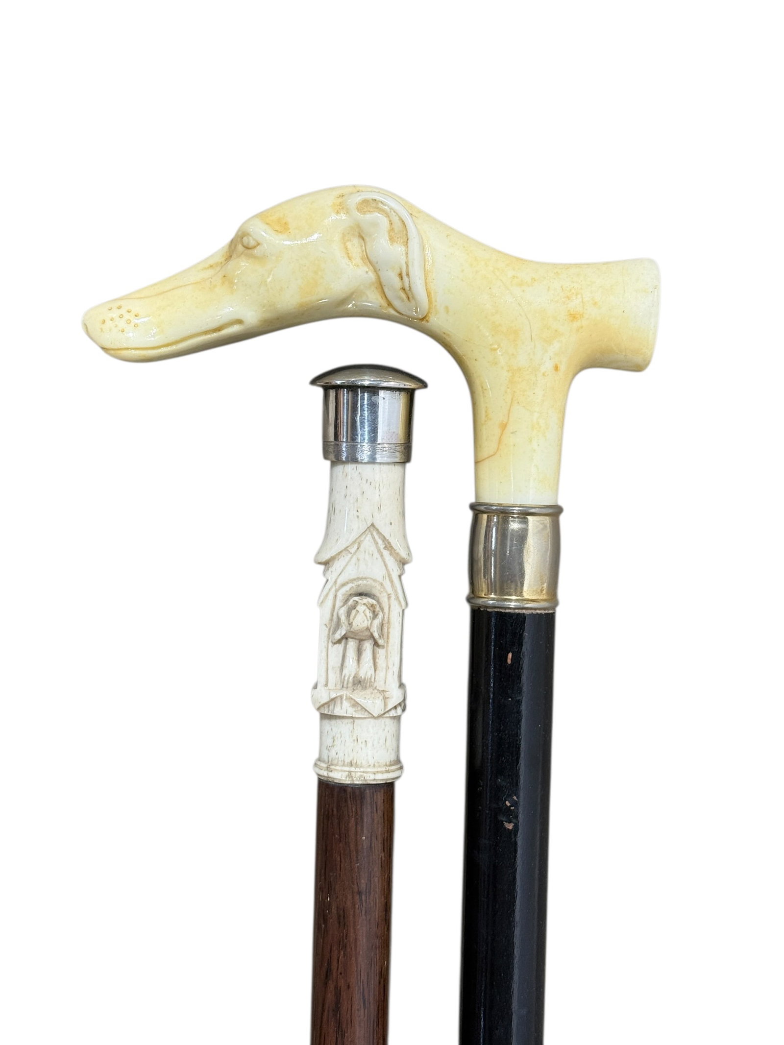 (2) Antique Bone Handle Canes with Figural Dog Motifs (1 of 16)