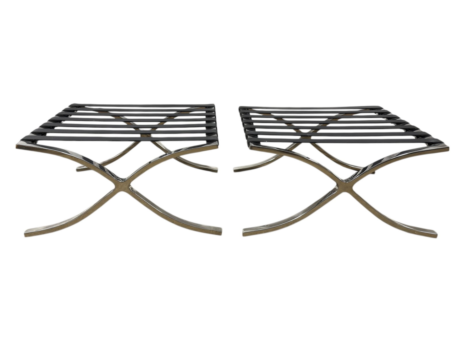 Pair of MCM Chrome X-Base Stools in The Style of Mies van der Rohe (1 of 8)
