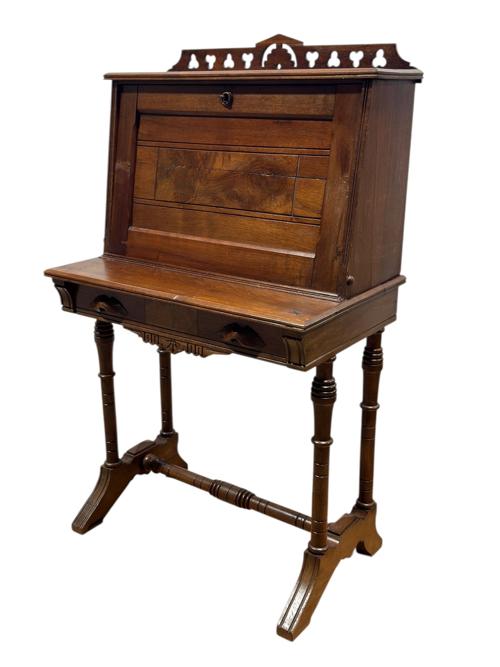 Antique Victorian Eastlake Walnut Drop-Front Secretary Desk (1 of 10)