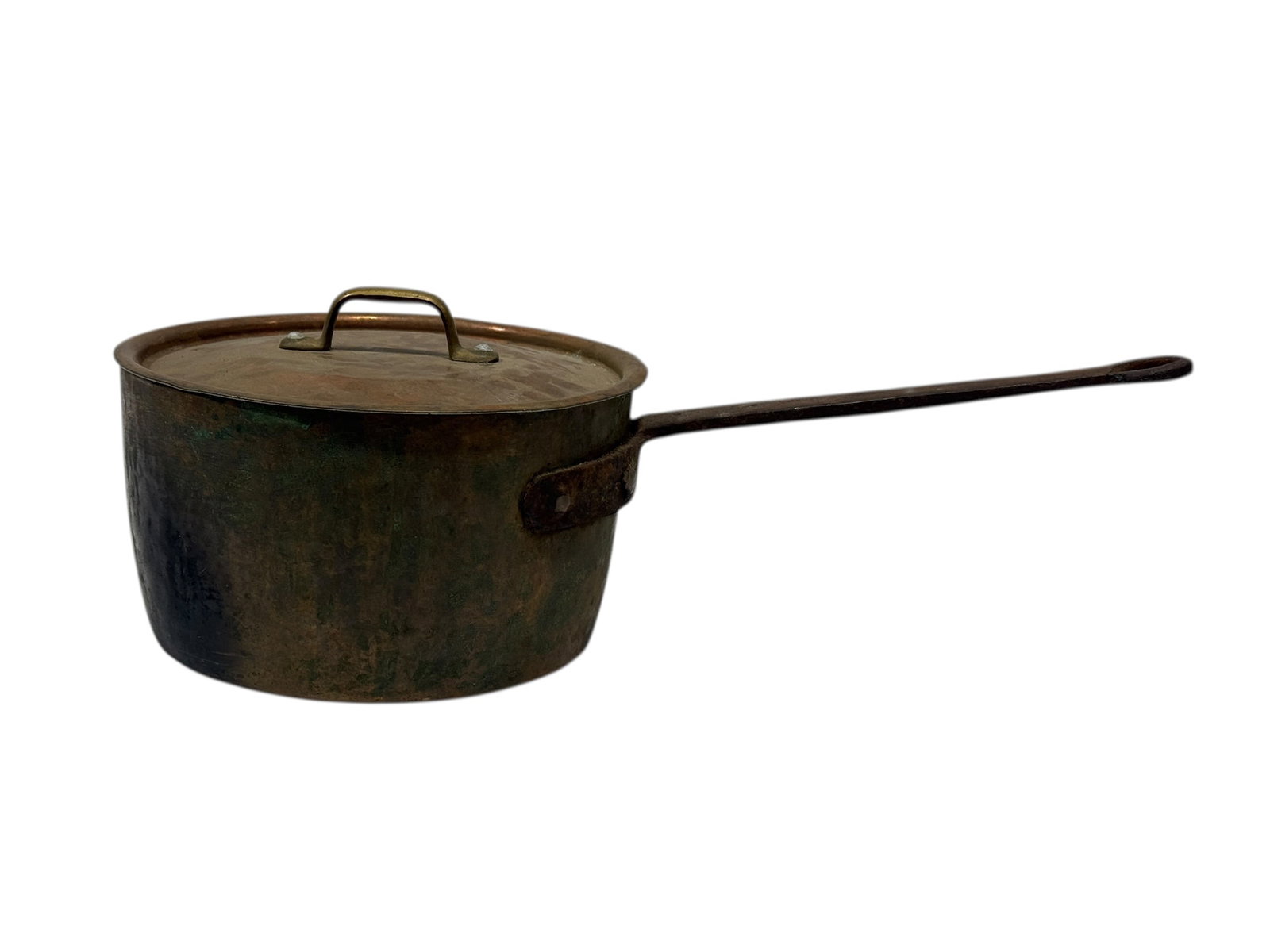 Antique Copper Saucepan with Forged Iron Handle & Lid (1 of 6)