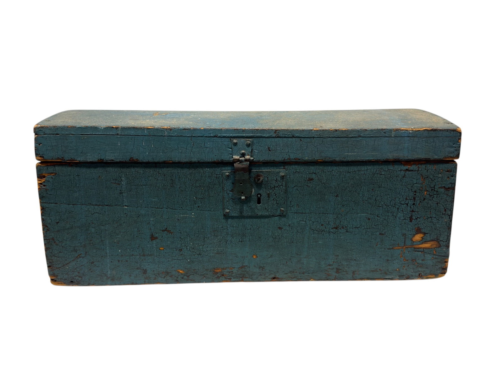 Century Primitive Blue Painted Storage Chest w/ Iron Handles (1 of 7)