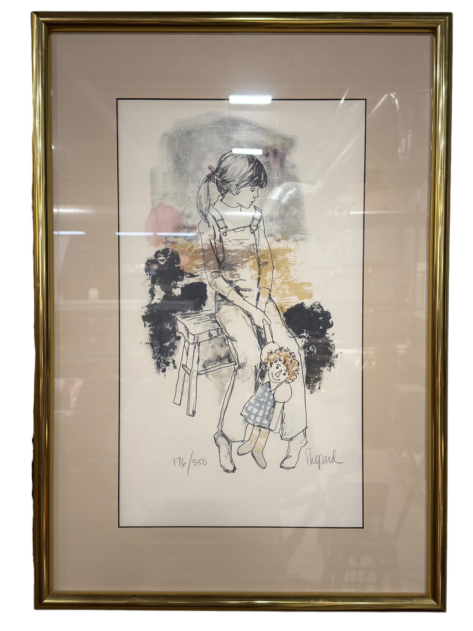 Signed Shepard Limited Edition Lithograph "Girl w/ Raggedy Ann" (1 of 5)