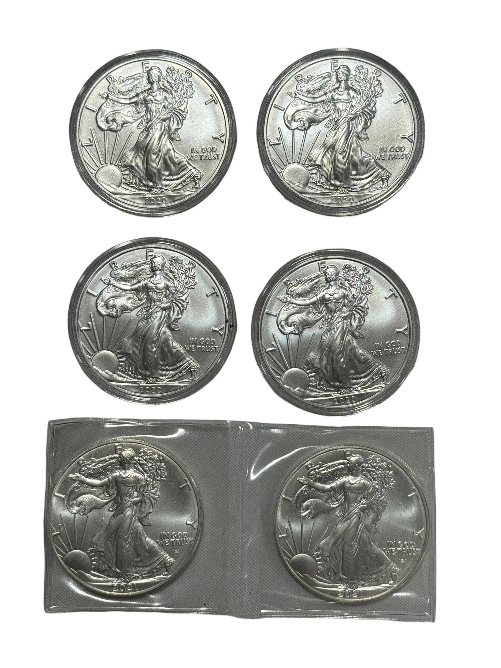 (6) American Silver Eagle 1 oz .999 Fine Silver Coins (2020–2021) (1 of 7)