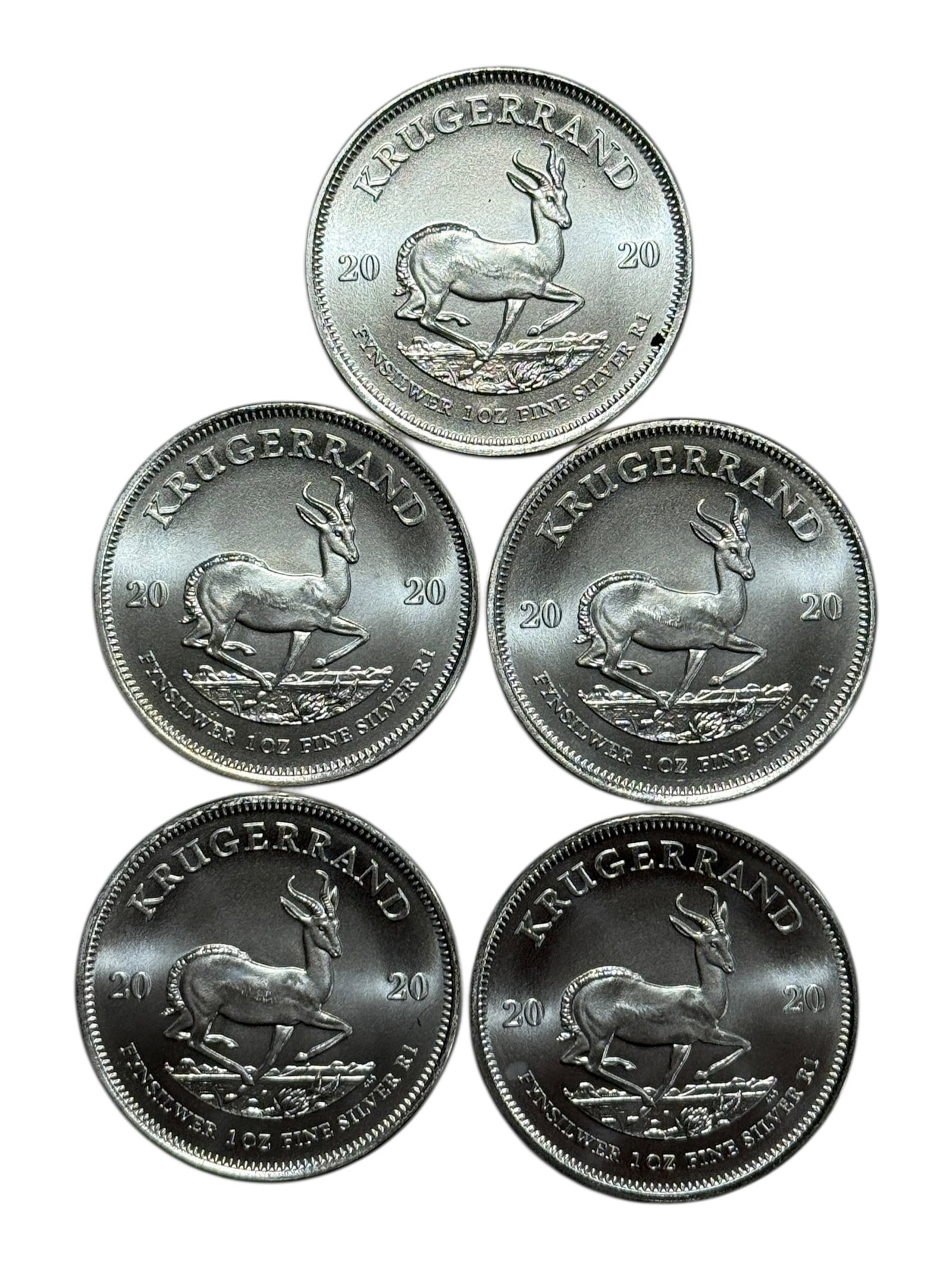 (5) 2020 South Africa Silver Krugerrand 1 oz .999 Fine Silver Coins: (5) 2020 South Africa Silver Krugerrand 1 oz .999 Fine Silver Coins