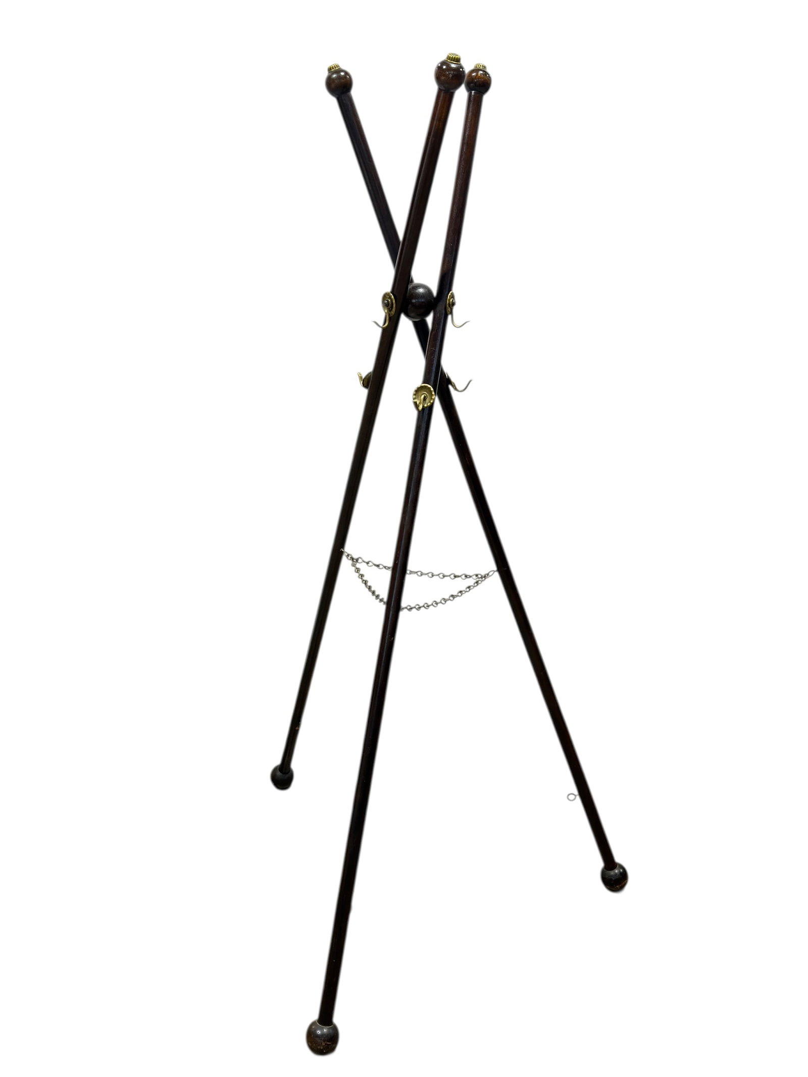 Vintage Mahogany Coat & Hat Rack w/ Brass Hooks (1 of 7)