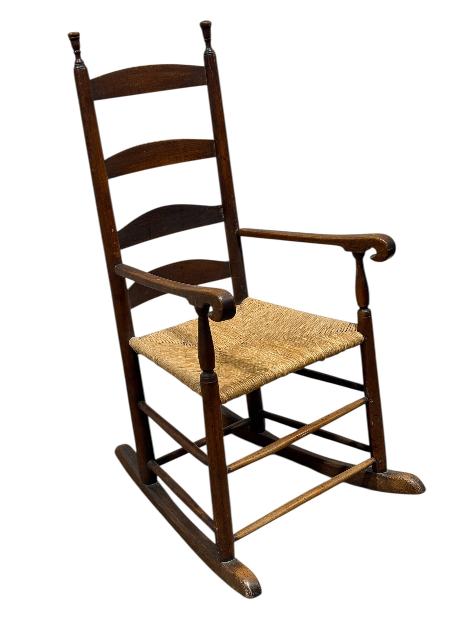 Early-Mid 20th C. American Ladder-Back Rush Seat Rocking Armchair (1 of 10)