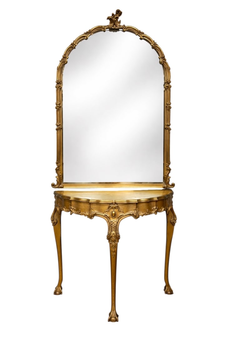 Louis XV Style Giltwood & Gesso Console Table w/ Mirror (1 of 10)