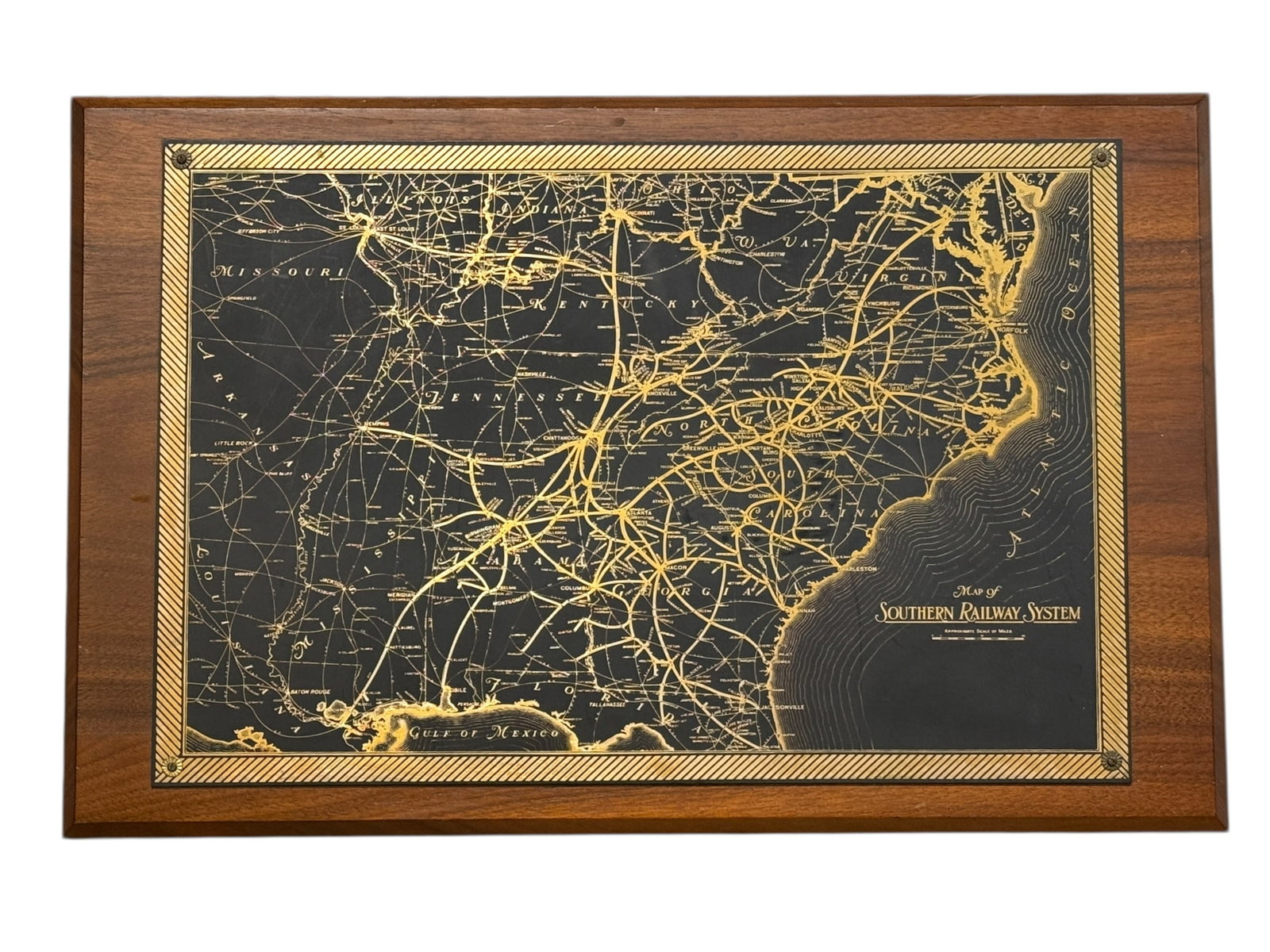 Decorative “Map of Southern Railway System?? Plaque on Wood Panel (1 of 3)