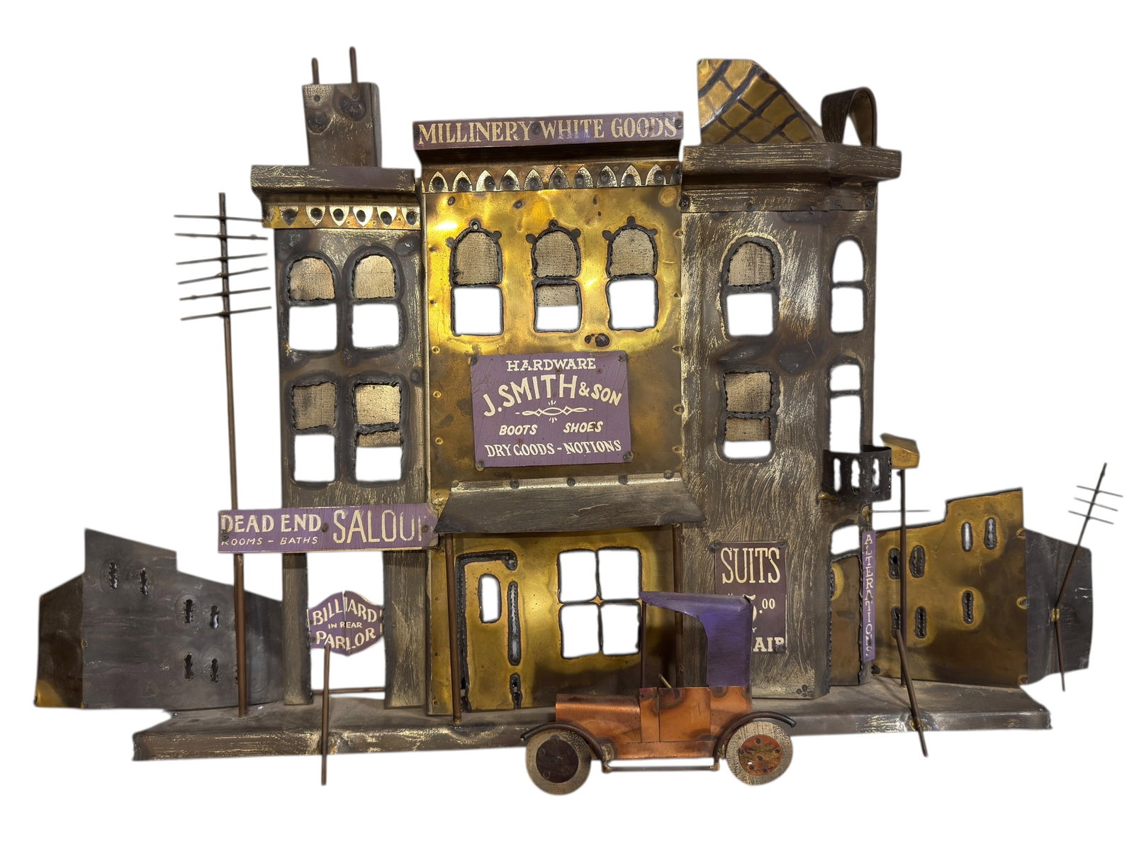 1970s Brutalist Torch-Cut Mixed Metal “Main Street?? Wall Sculpture (1 of 5)