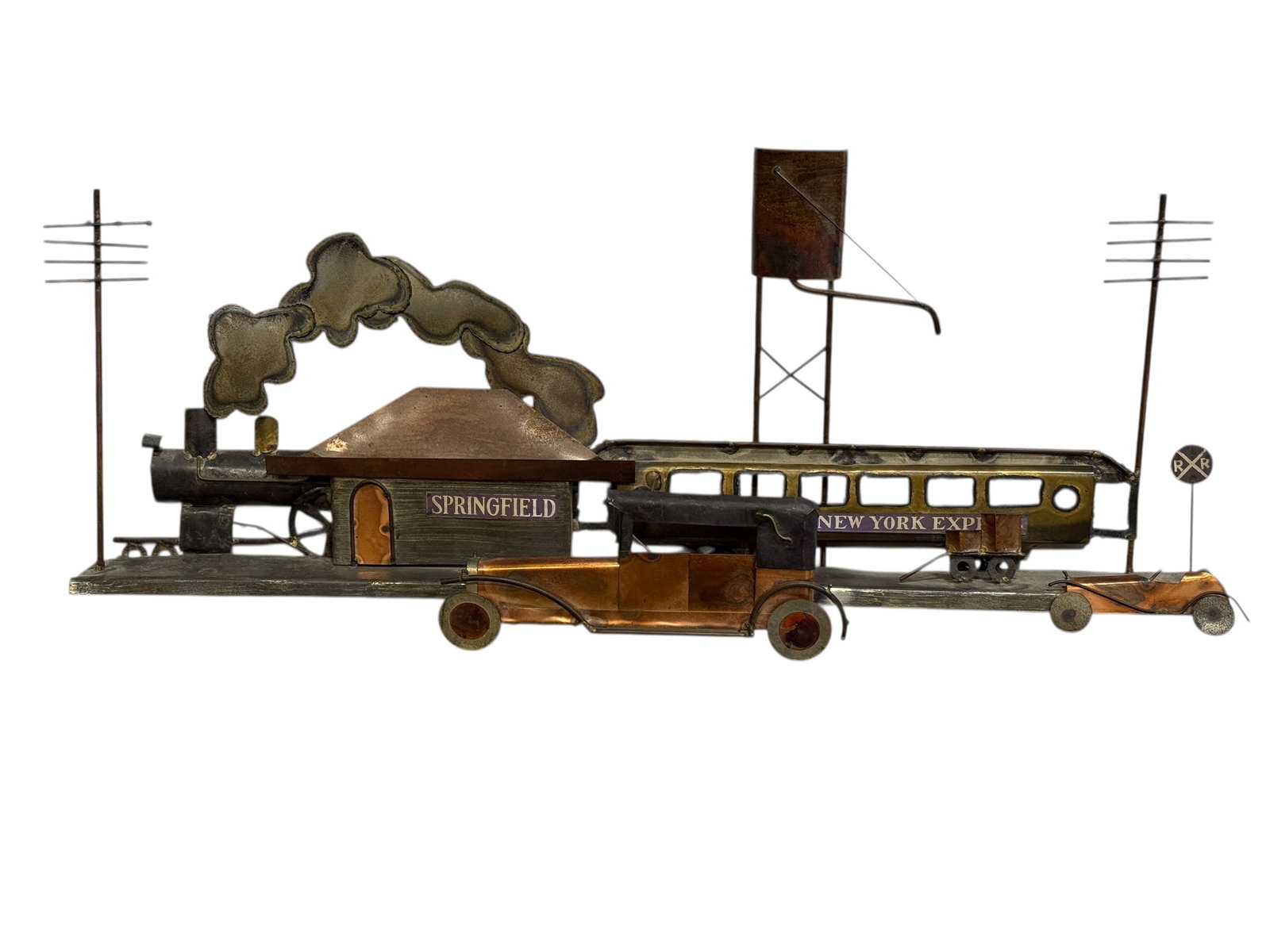 1970s Brutalist Mixed Metal “Springfield / New York Express?? Train Station Wall Sculpture (1 of 7)