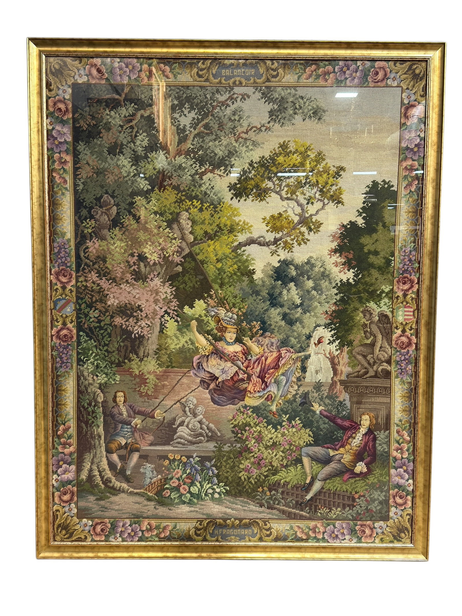Large Framed Needlepoint Tapestry After Fragonard “L’Escarpolette (The Swing) (1 of 10)
