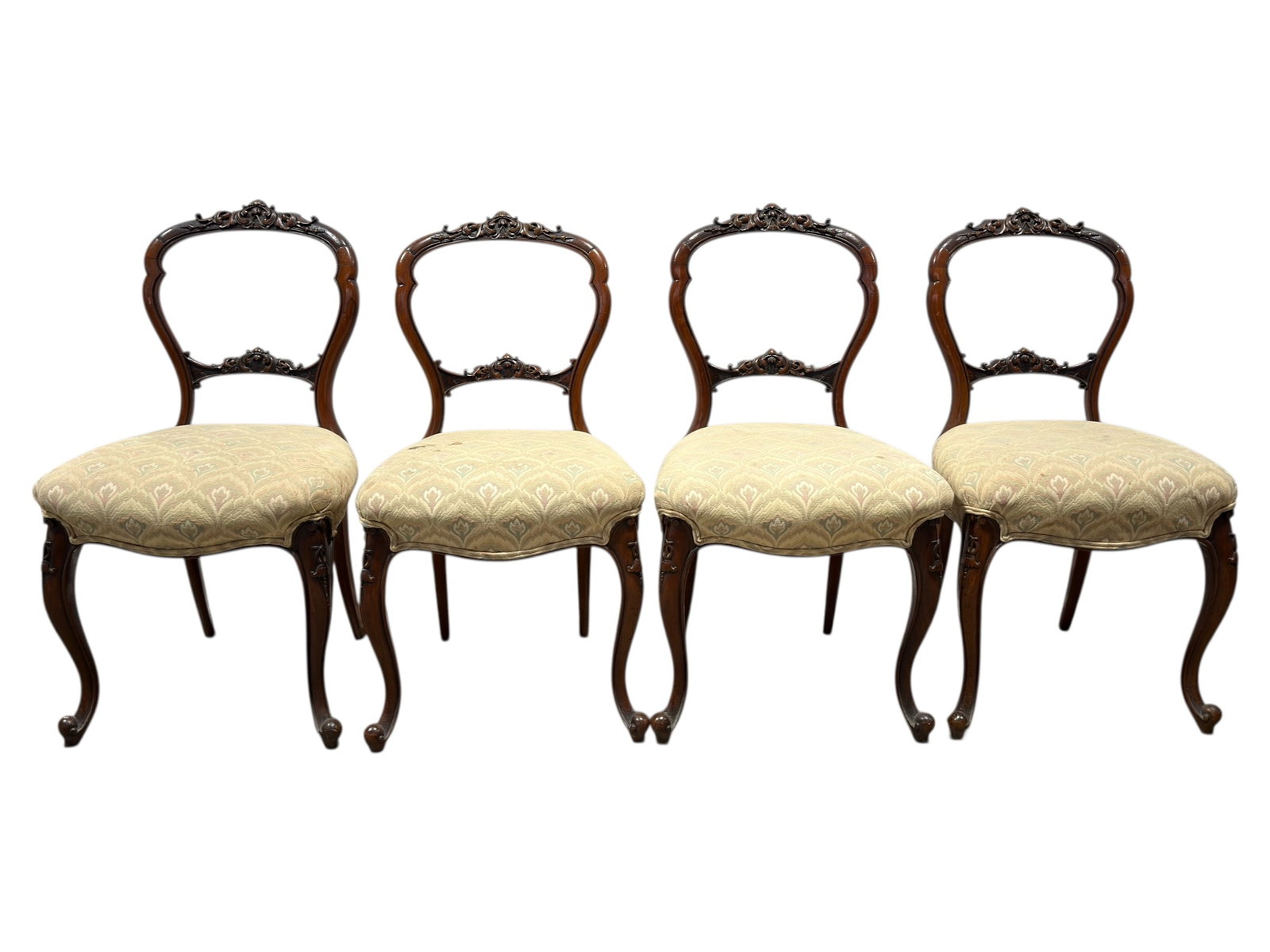 Mid 19th C. Victorian Rococo Revival Carved Walnut Balloon-Back Chairs (4) (1 of 10)