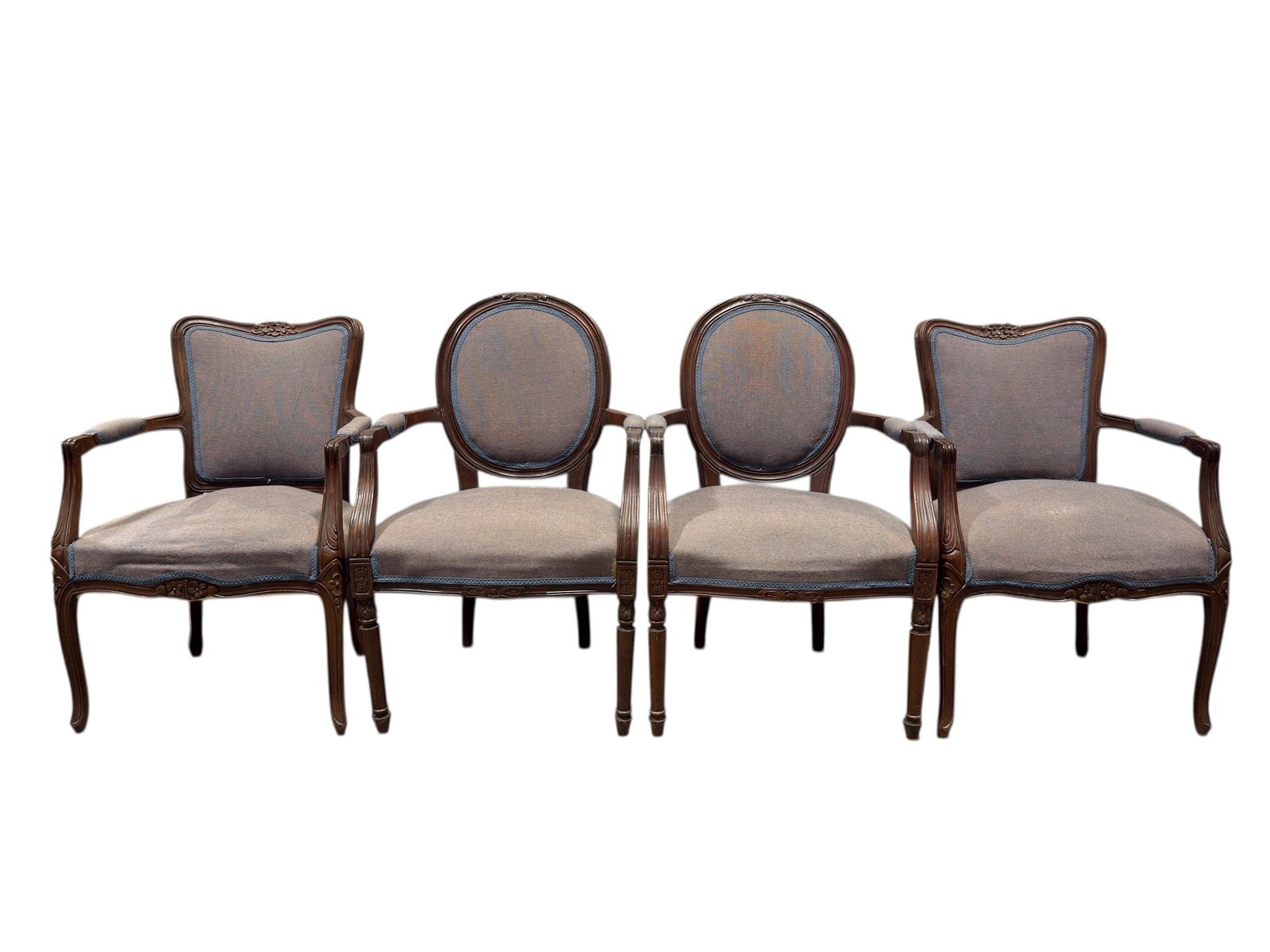 Louis XVI Style Carved Walnut Armchairs, (2) Pairs (1 of 13)